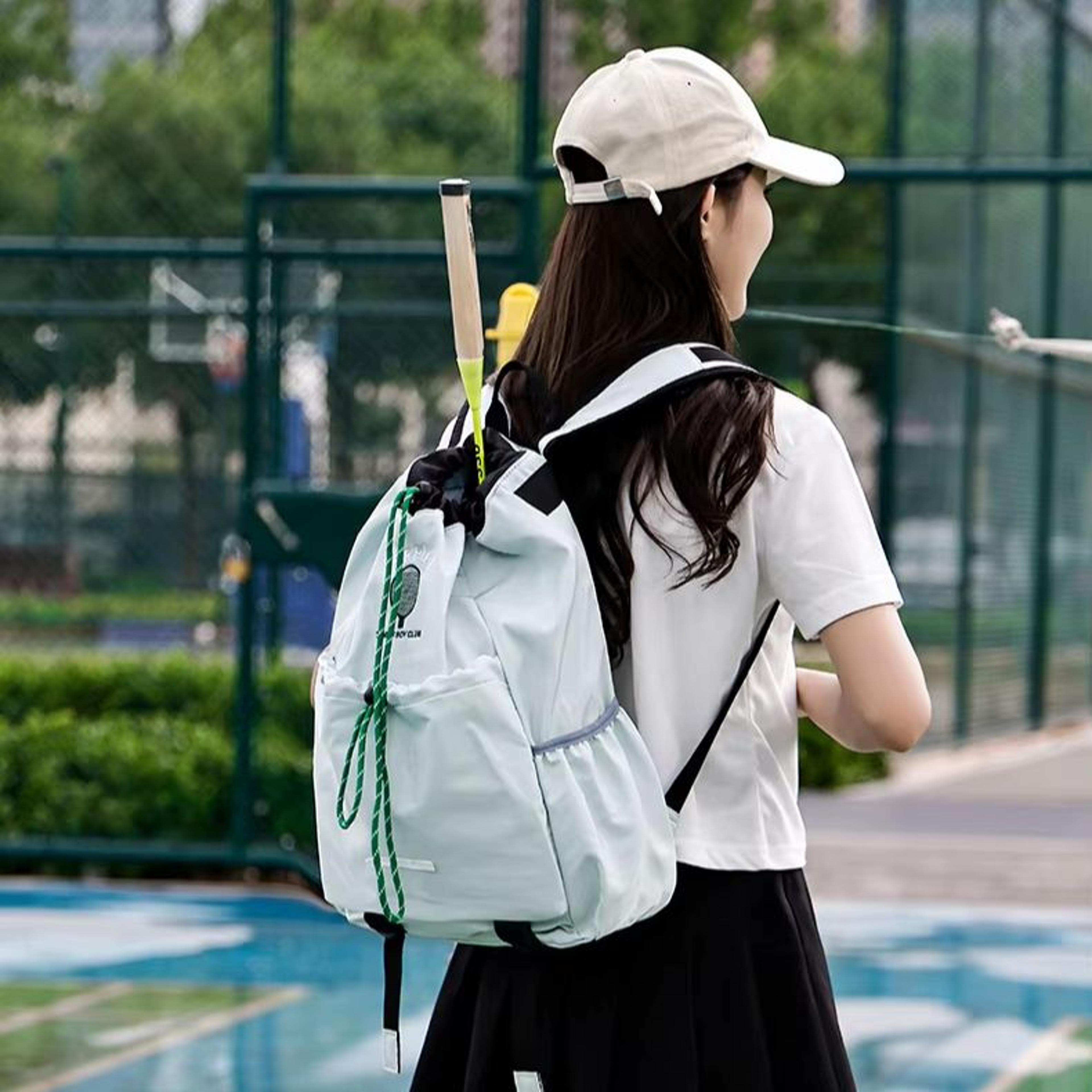 portable tennis racket bag lightweight drawstring sports backpack for tennis, pickleball & outdoor travel