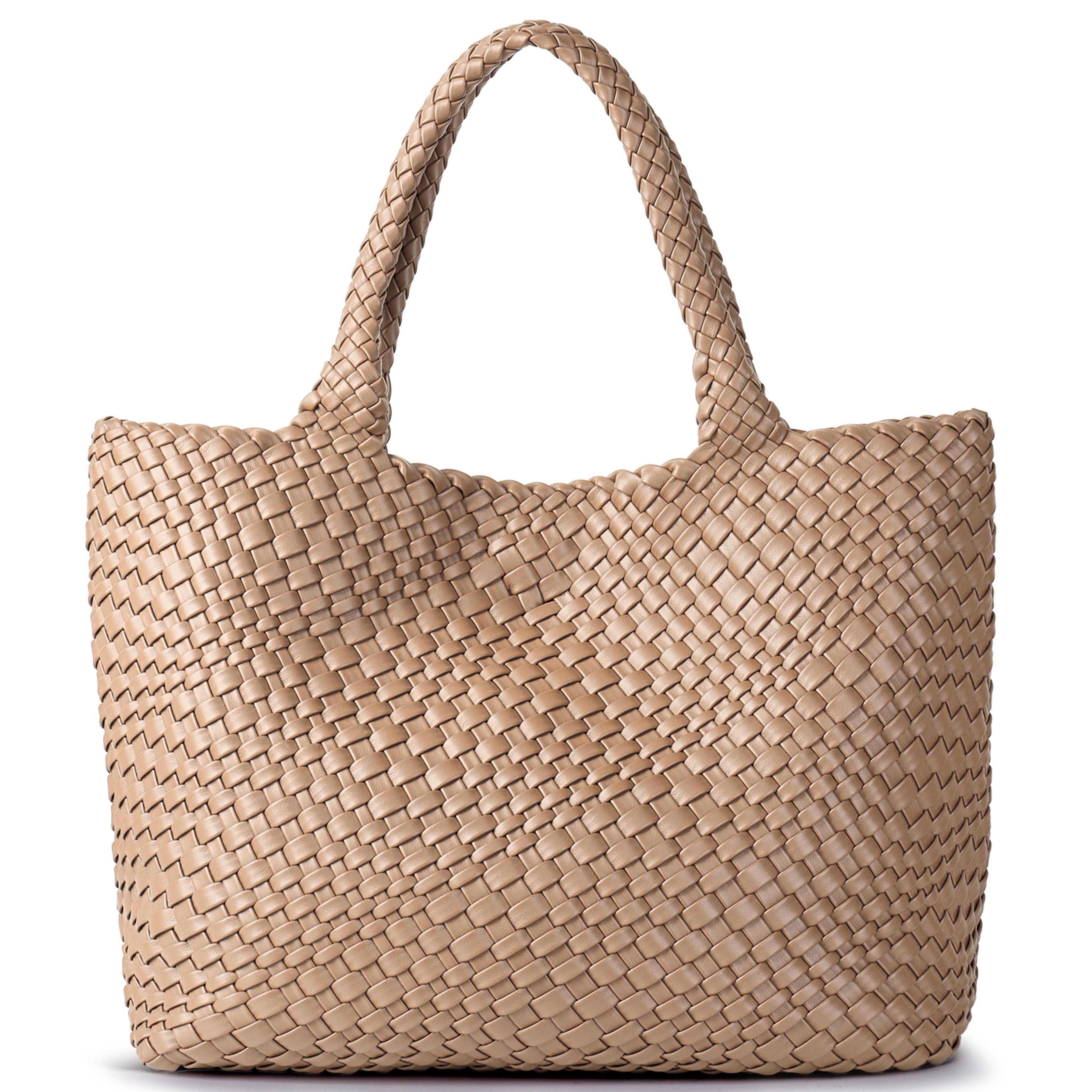 woven tote bag for women large vegan leather travel shoulder handbag