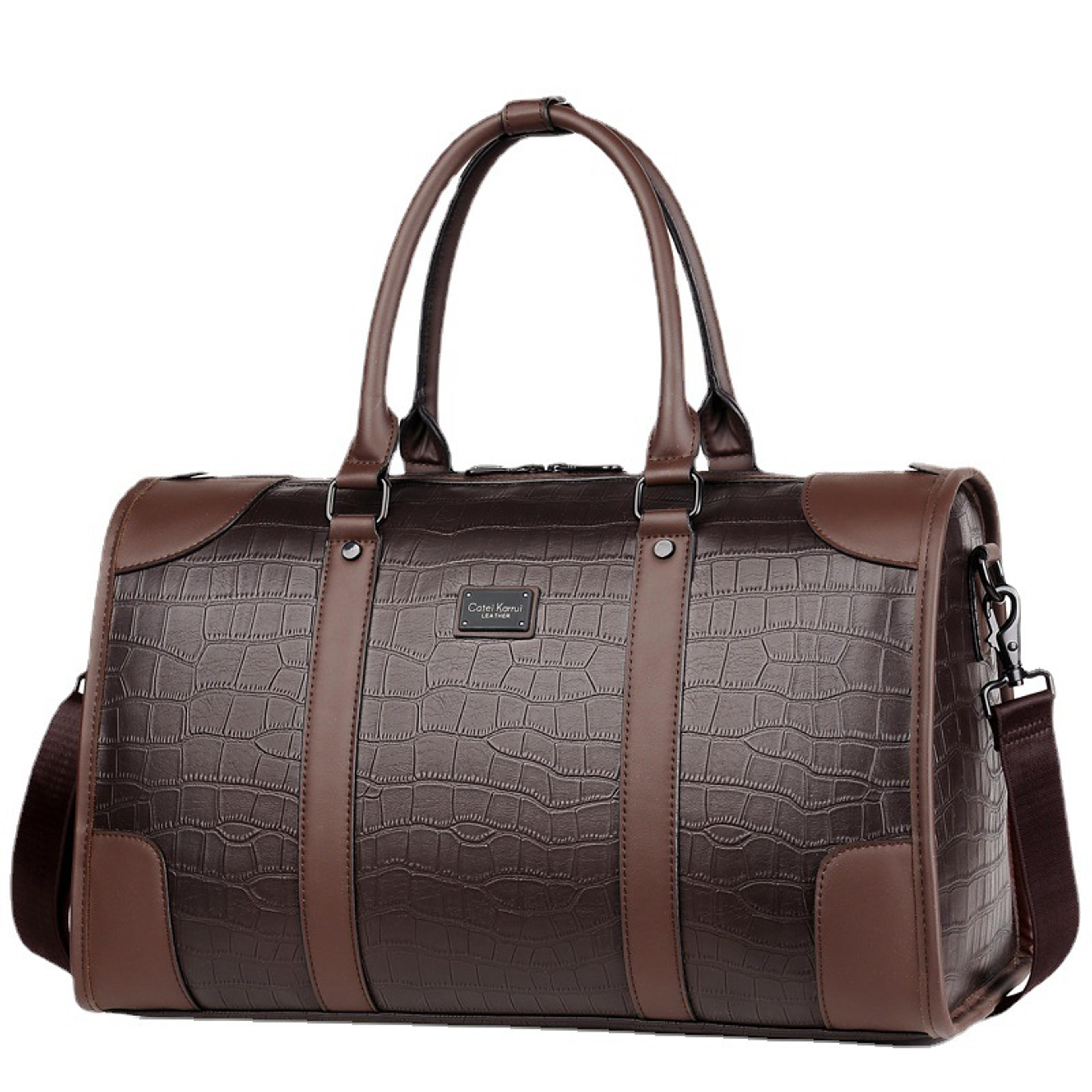 luxury men's travel duffle bag pu leather weekender tote with shoulder strap