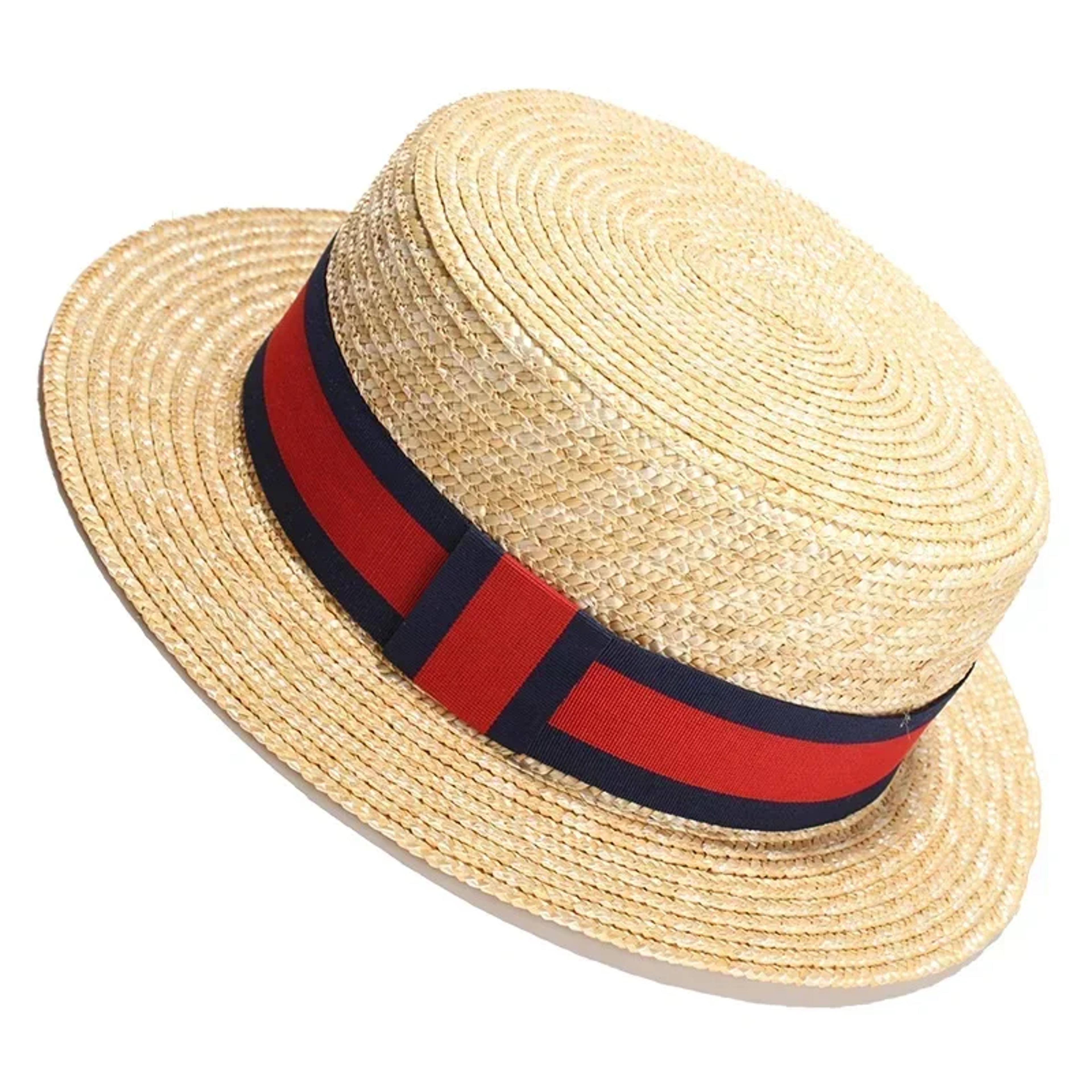 elegant wheat straw hat for women flat brim boater beach sun hat with bow ribbon