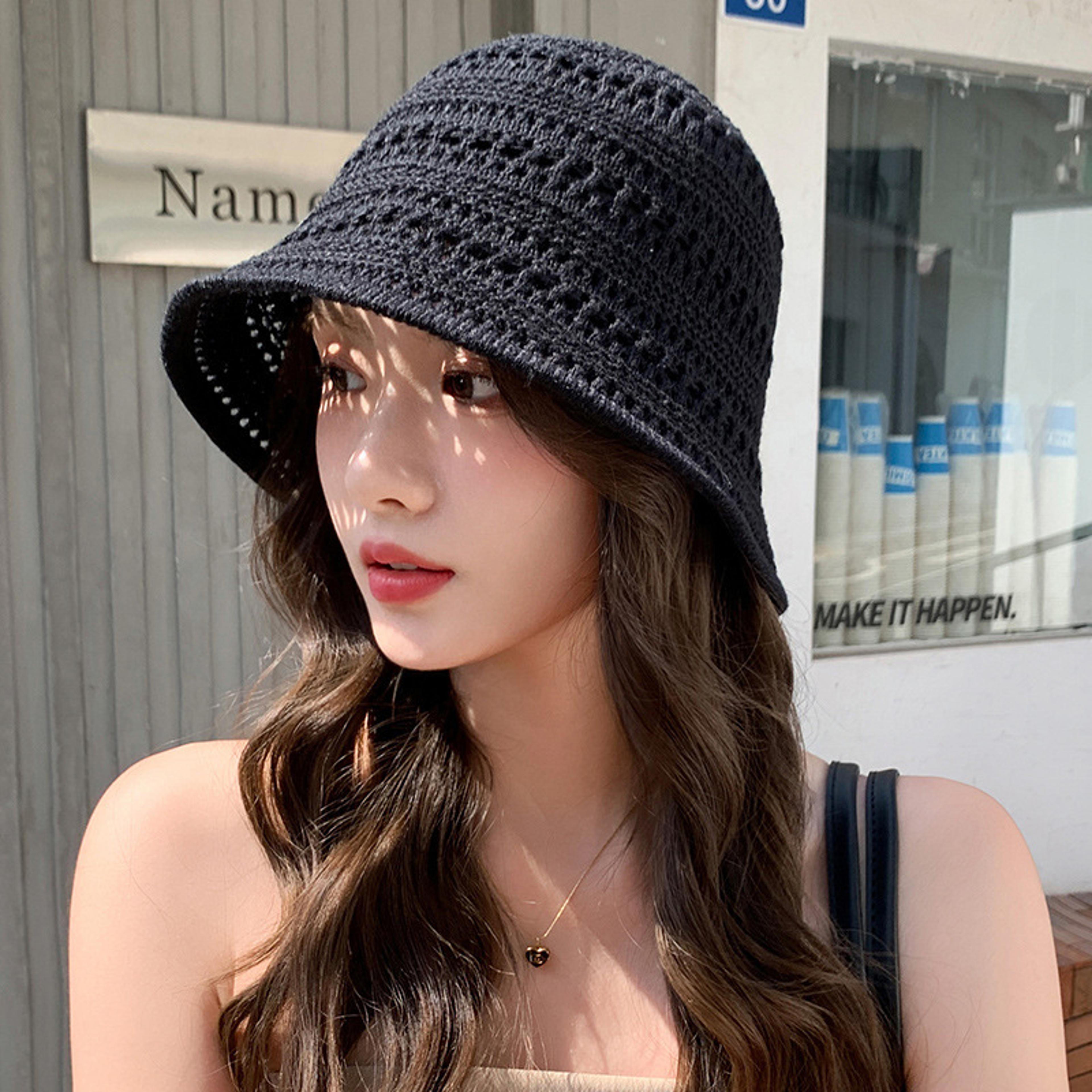 knitted bucket hat for women breathable summer sun hat foldable travel fisherman's cap