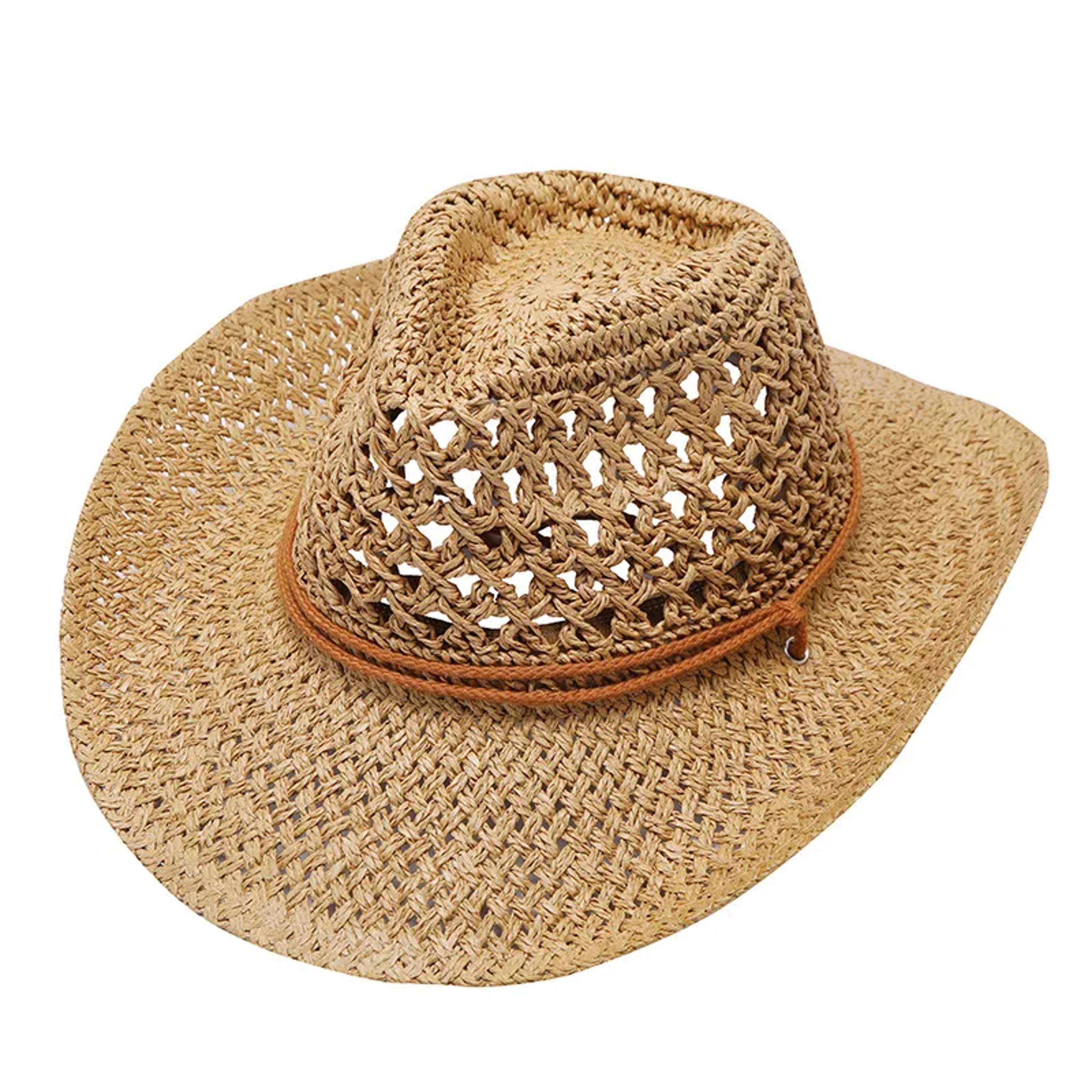 summer straw cowboy hat wide brim sun protection western cowgirl hat for men & women