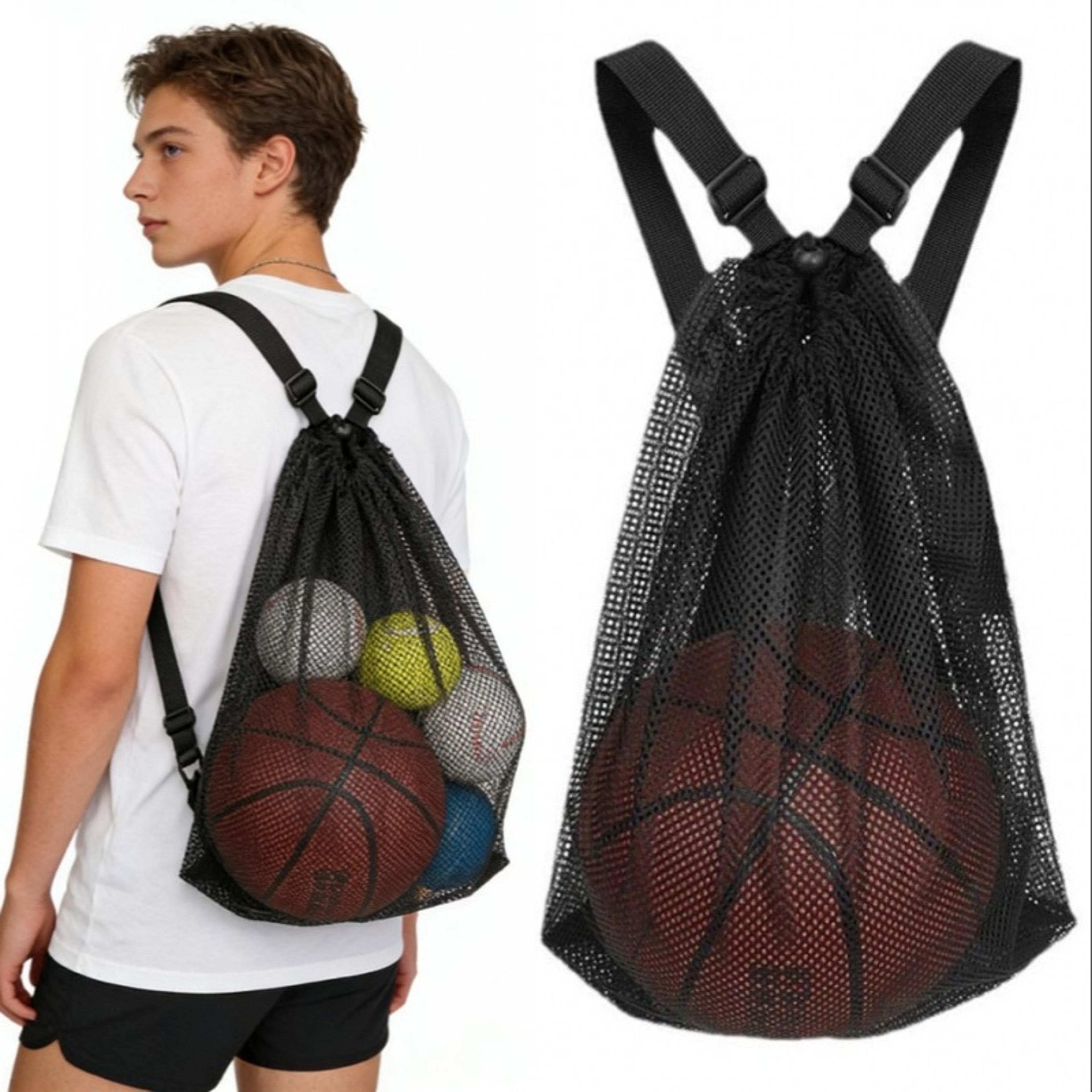 portable mesh drawstring backpack sports ball bag with zipper pocket