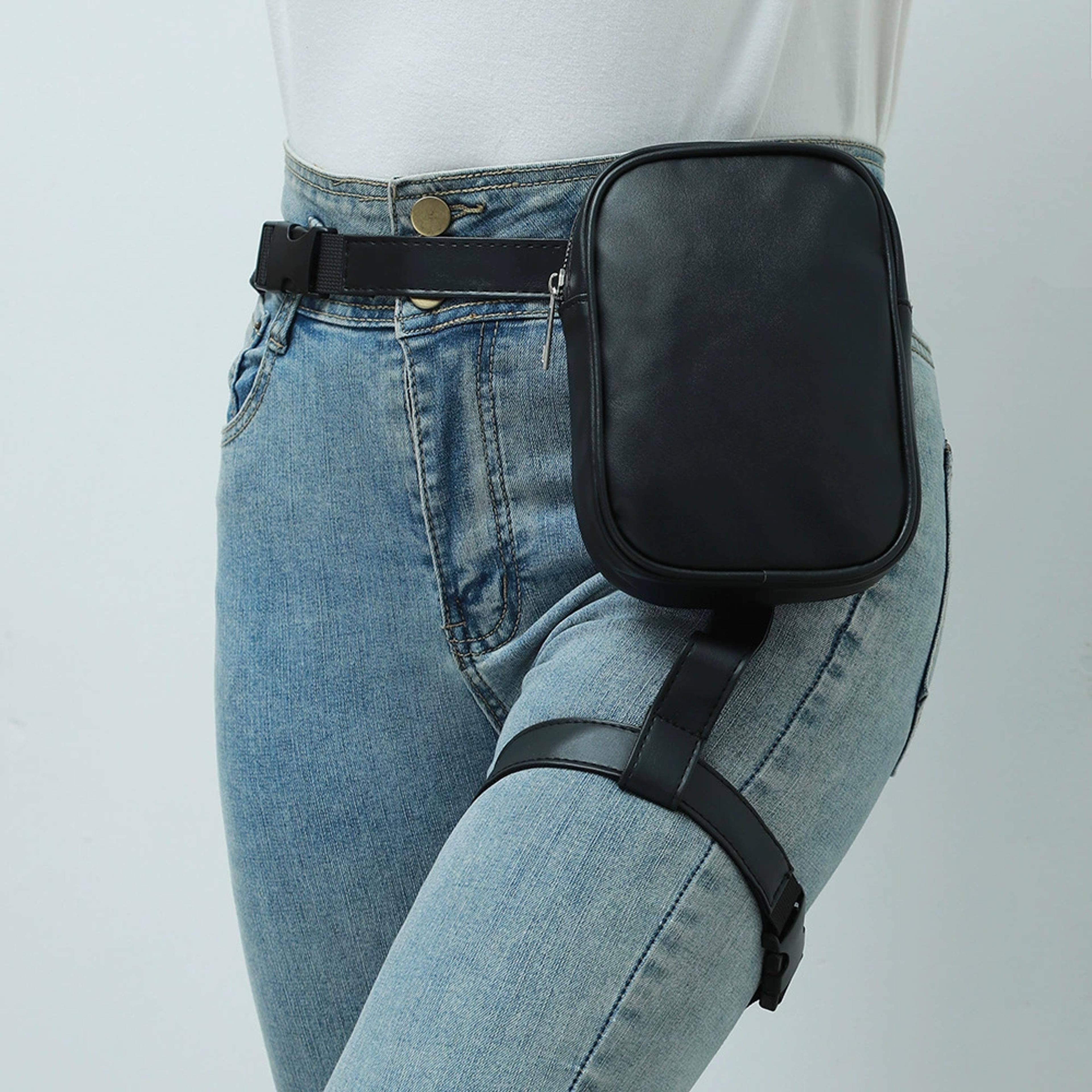peicees drop leg bag leather thigh bag for women with adjustable strap and belt pouch