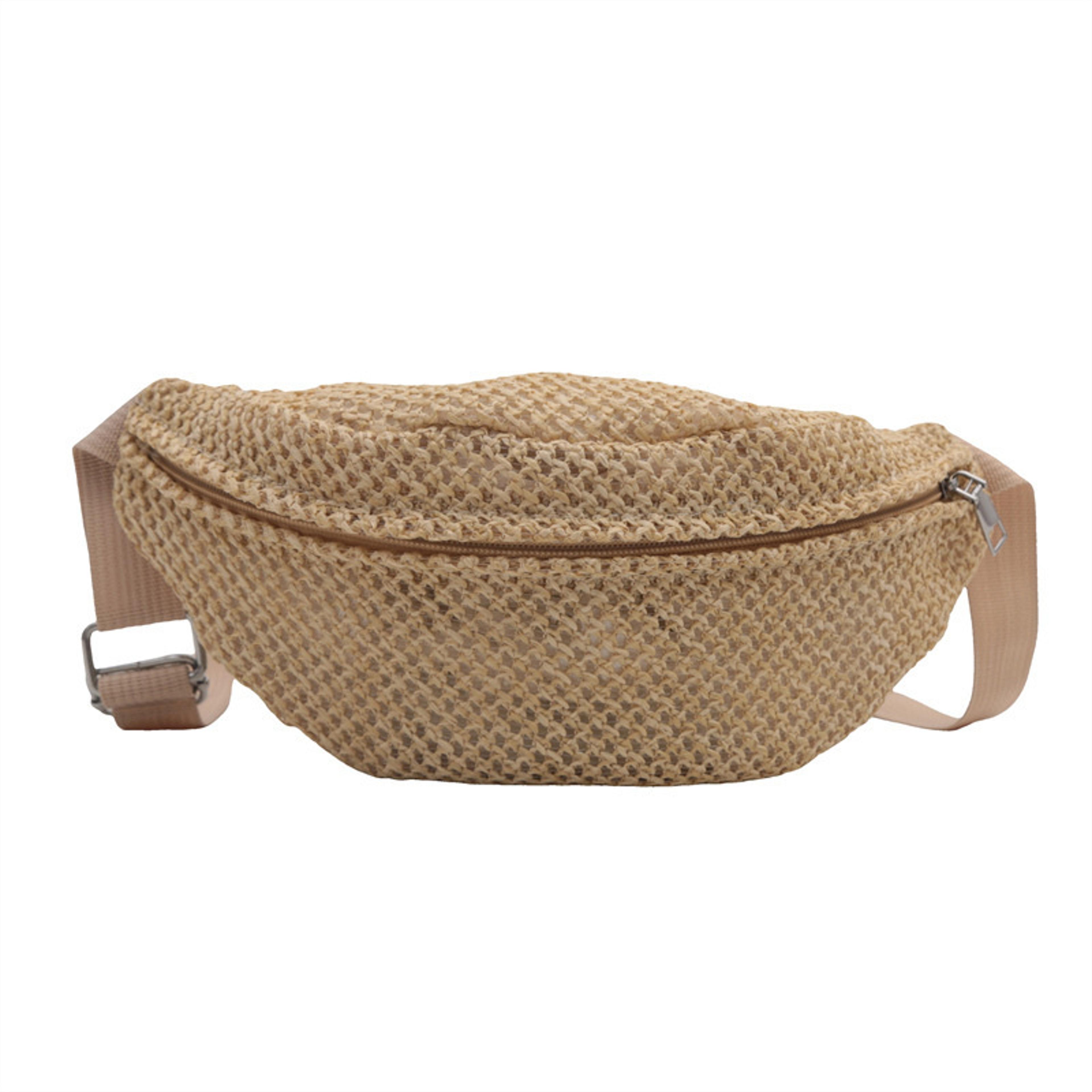 women's straw waist bag adjustable woven belt bag for beach travel & everyday style