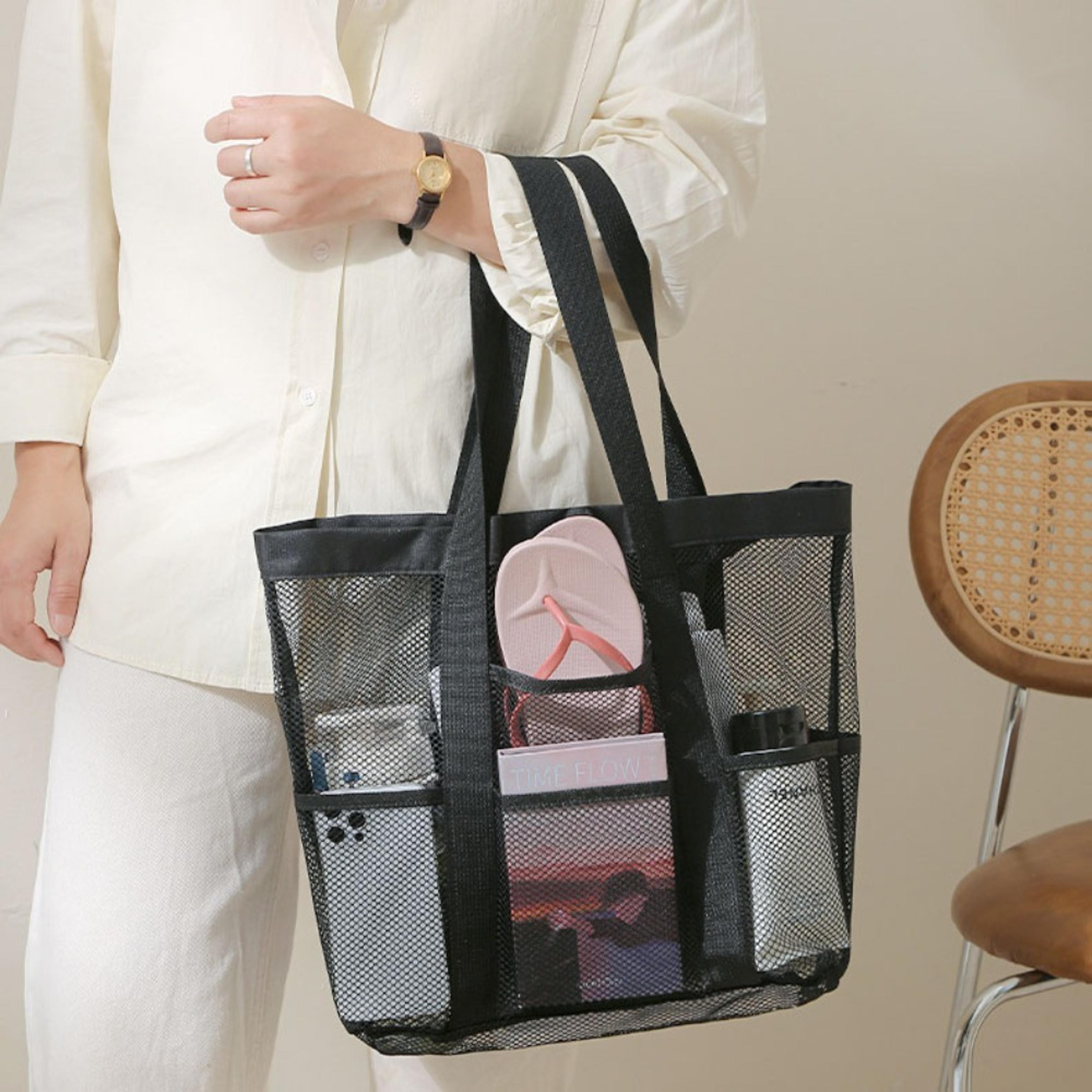 large capacity mesh beach bag foldable shopping tote for beach, travel & everyday use