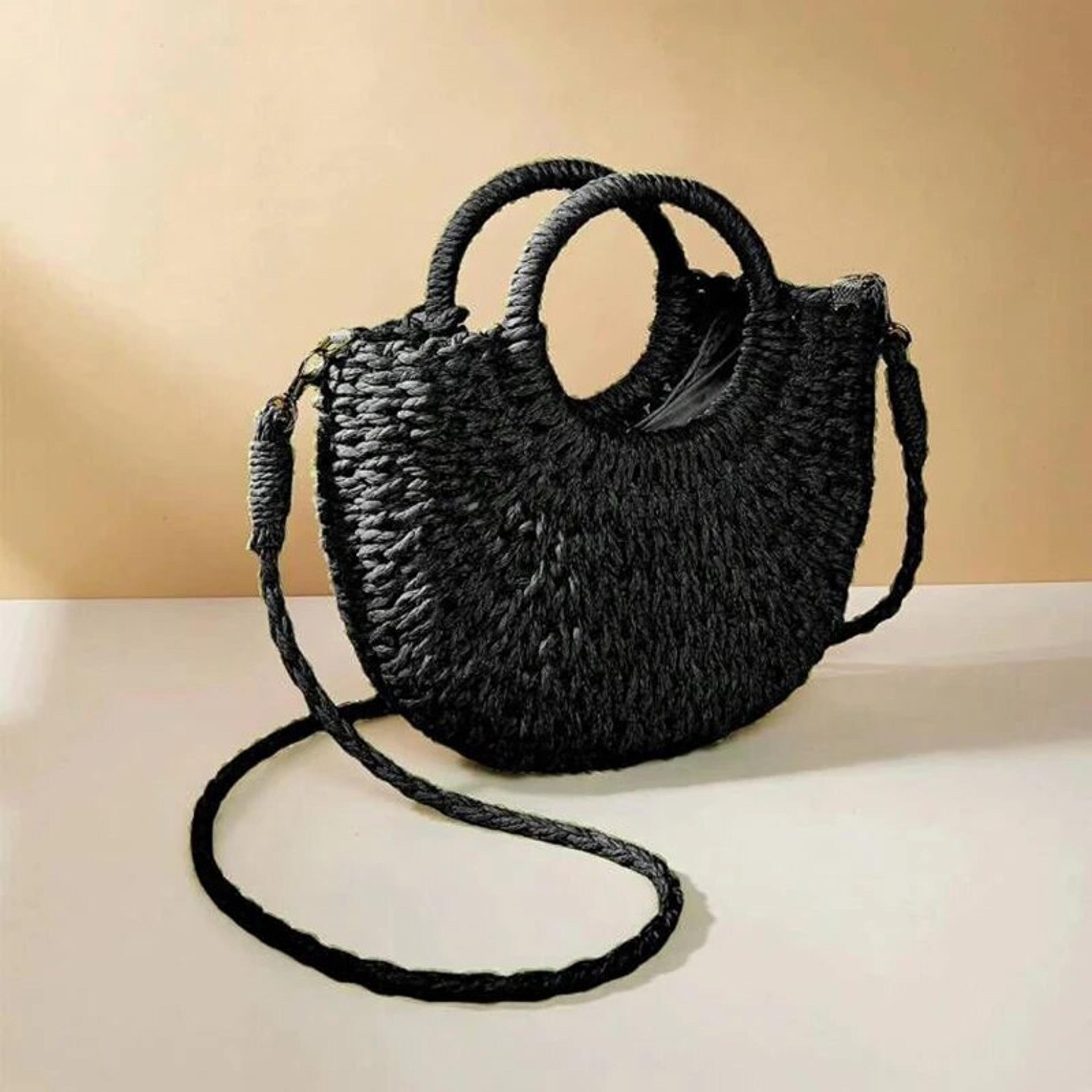 straw beach bag half moon rattan crossbody bag large capacity summer handbag