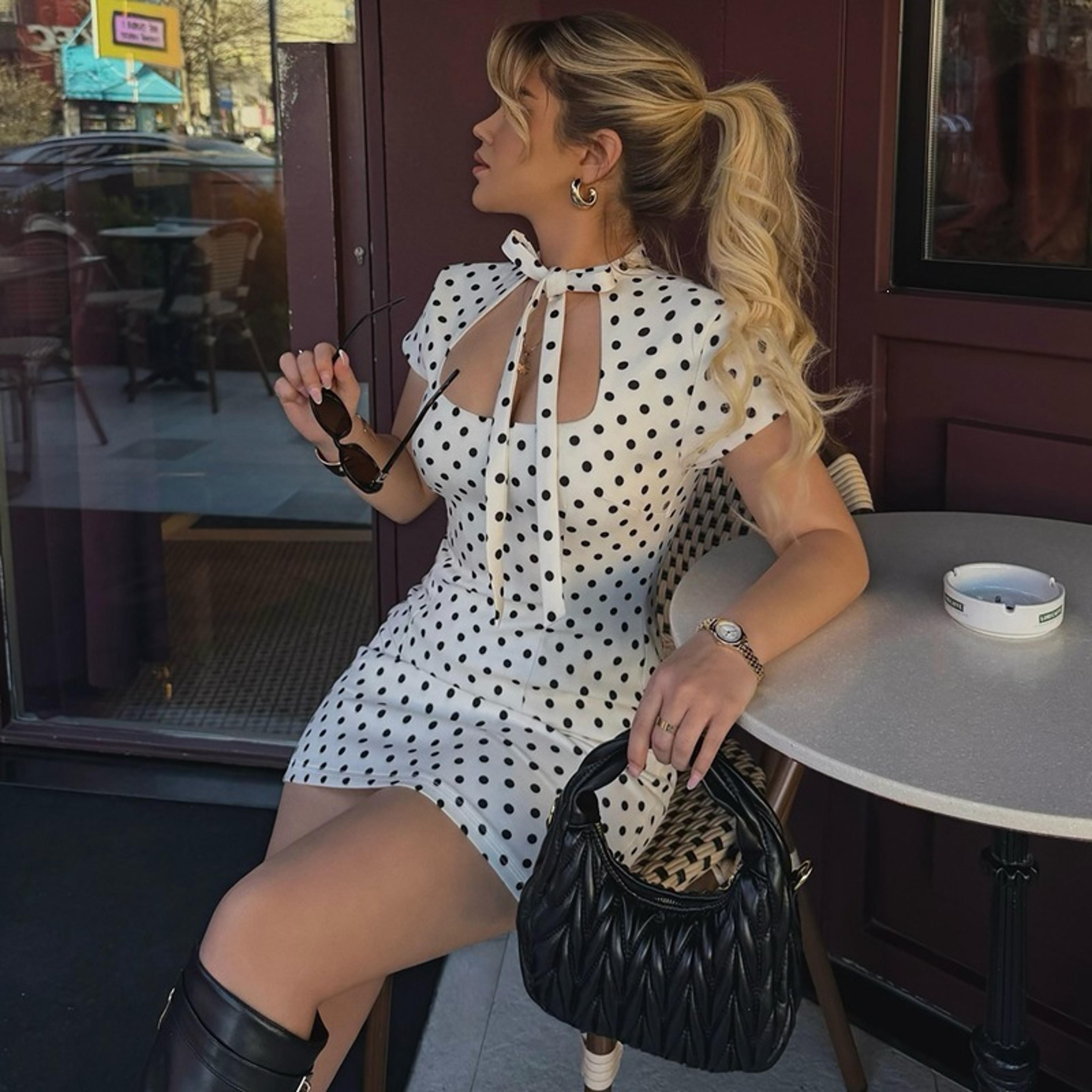 bodycon mini dress polka dot tie up summer party dress for women