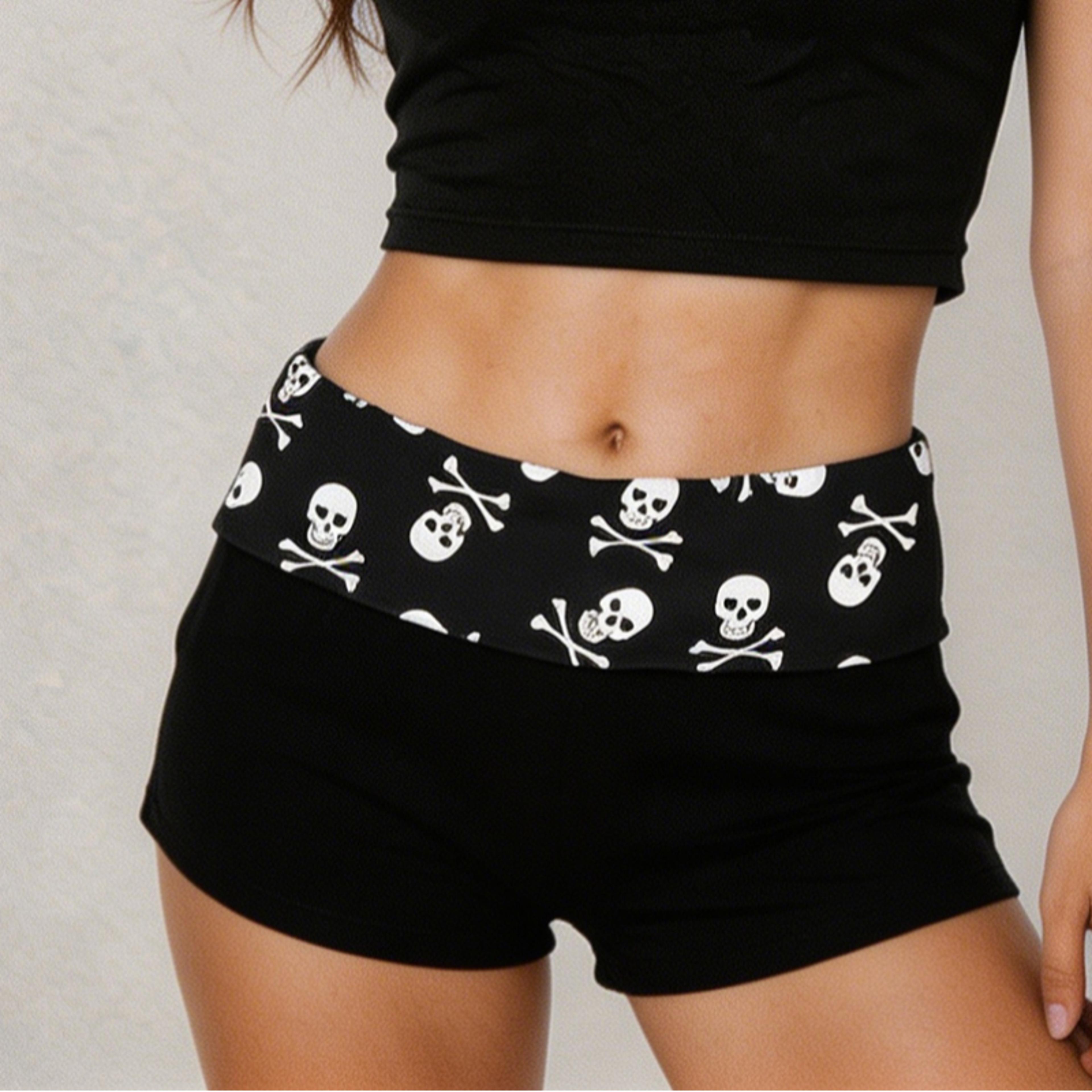 skull print low rise mini shorts for women streetwear hot pants