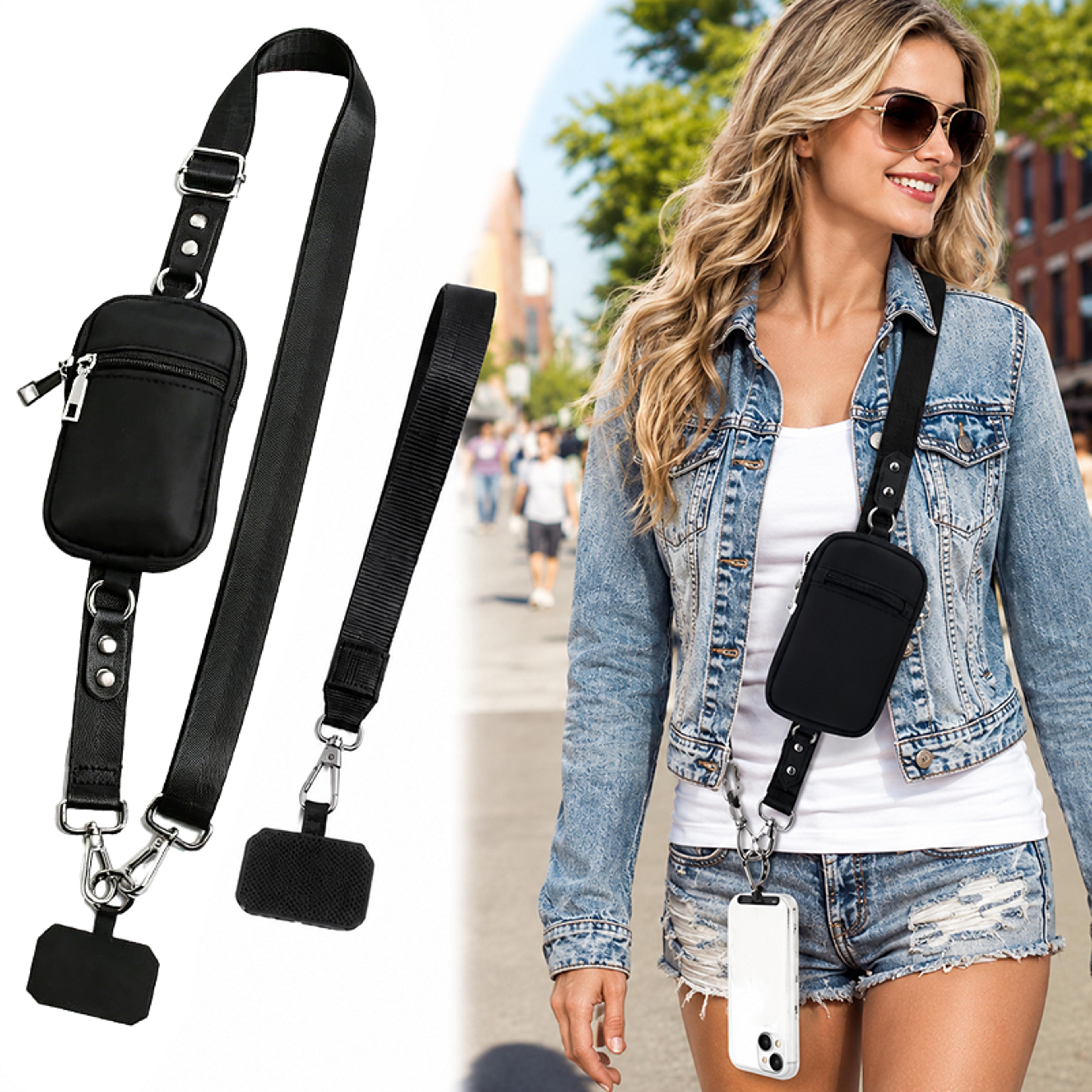 adjustable crossbody phone bag with rfid blocking wallet & detachable phone lanyard