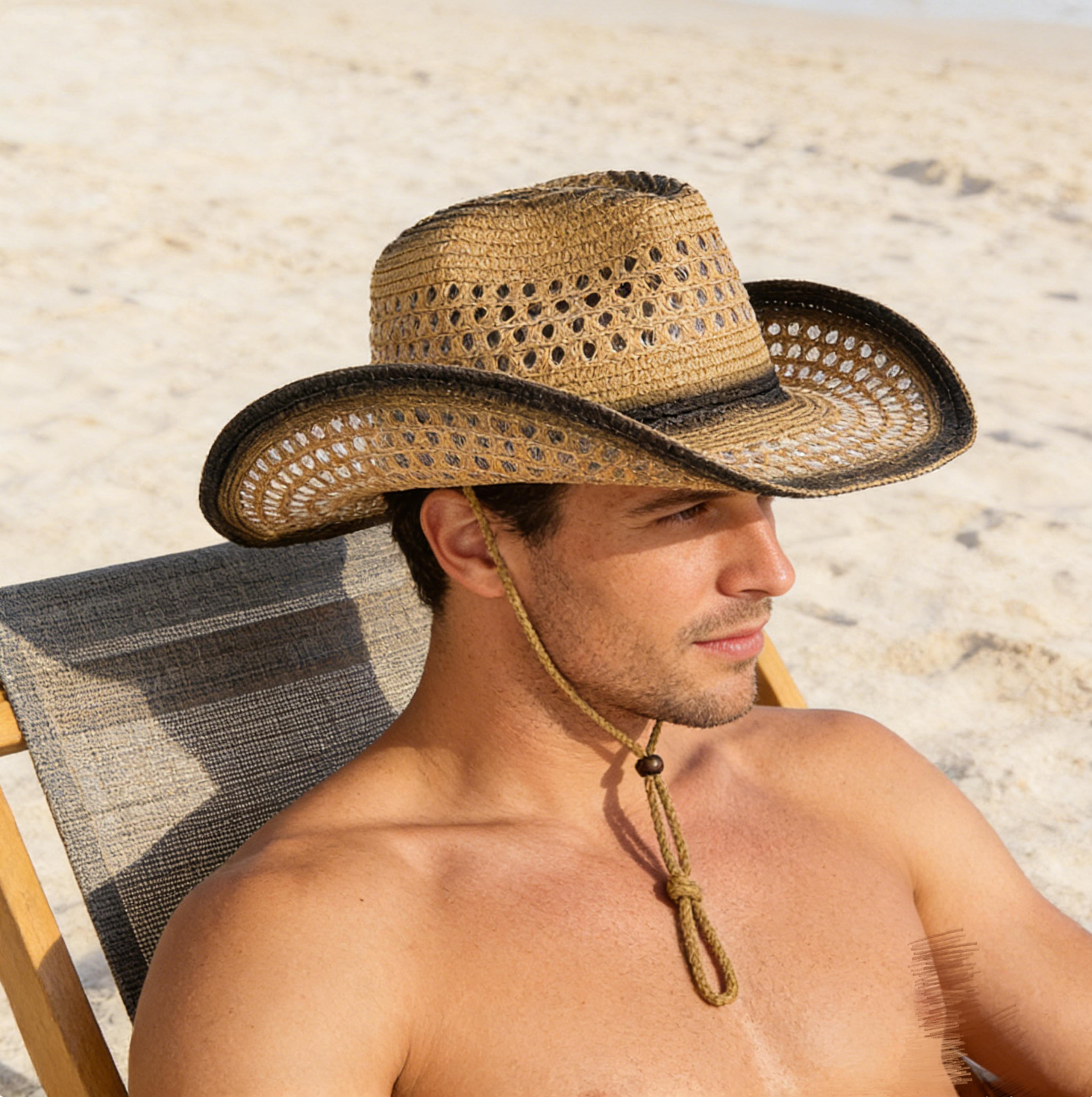 breathable straw sun hat with windproof strap for beach travel and outdoor sun protection