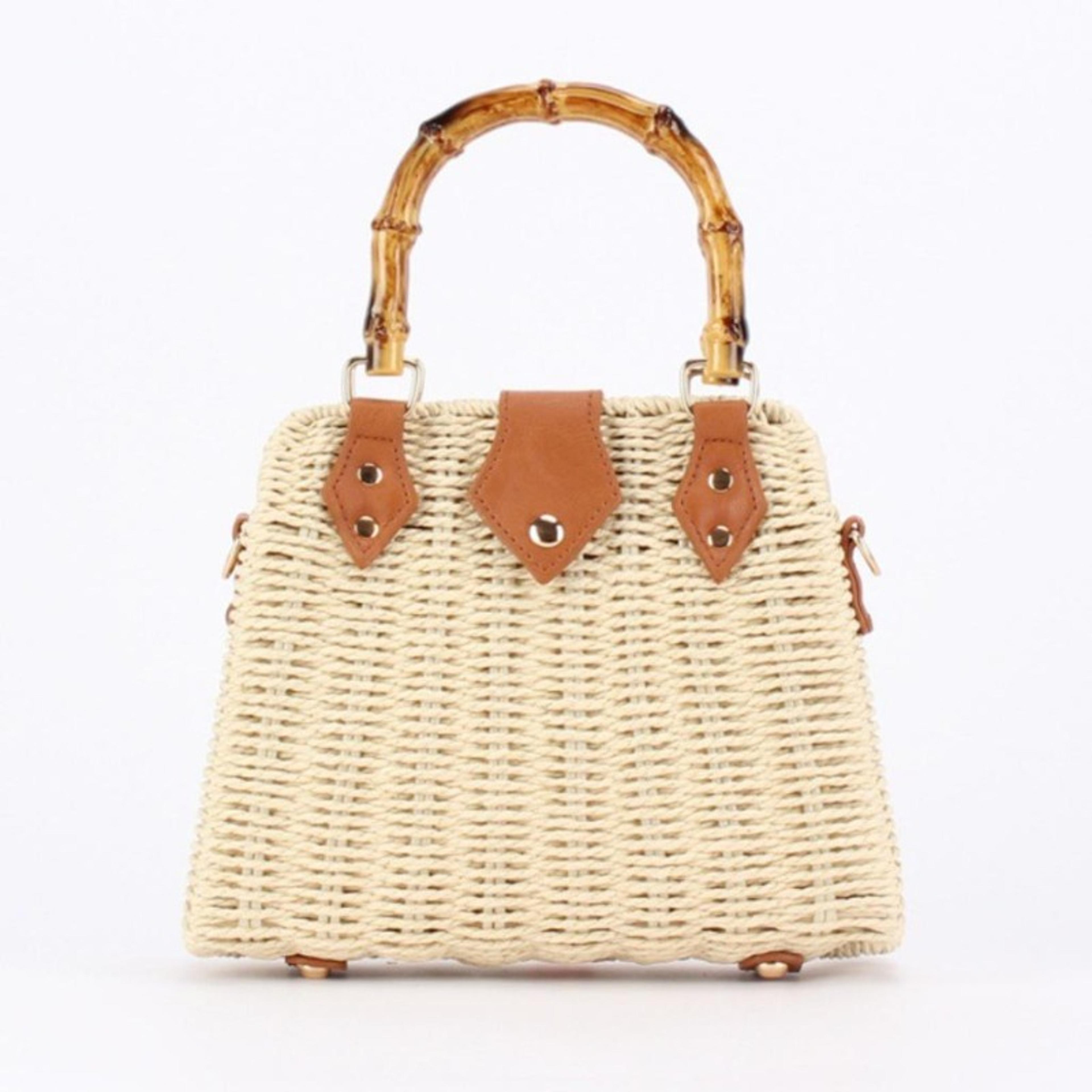 boho rattan handbag woven square shoulder bag for summer beach & vacation