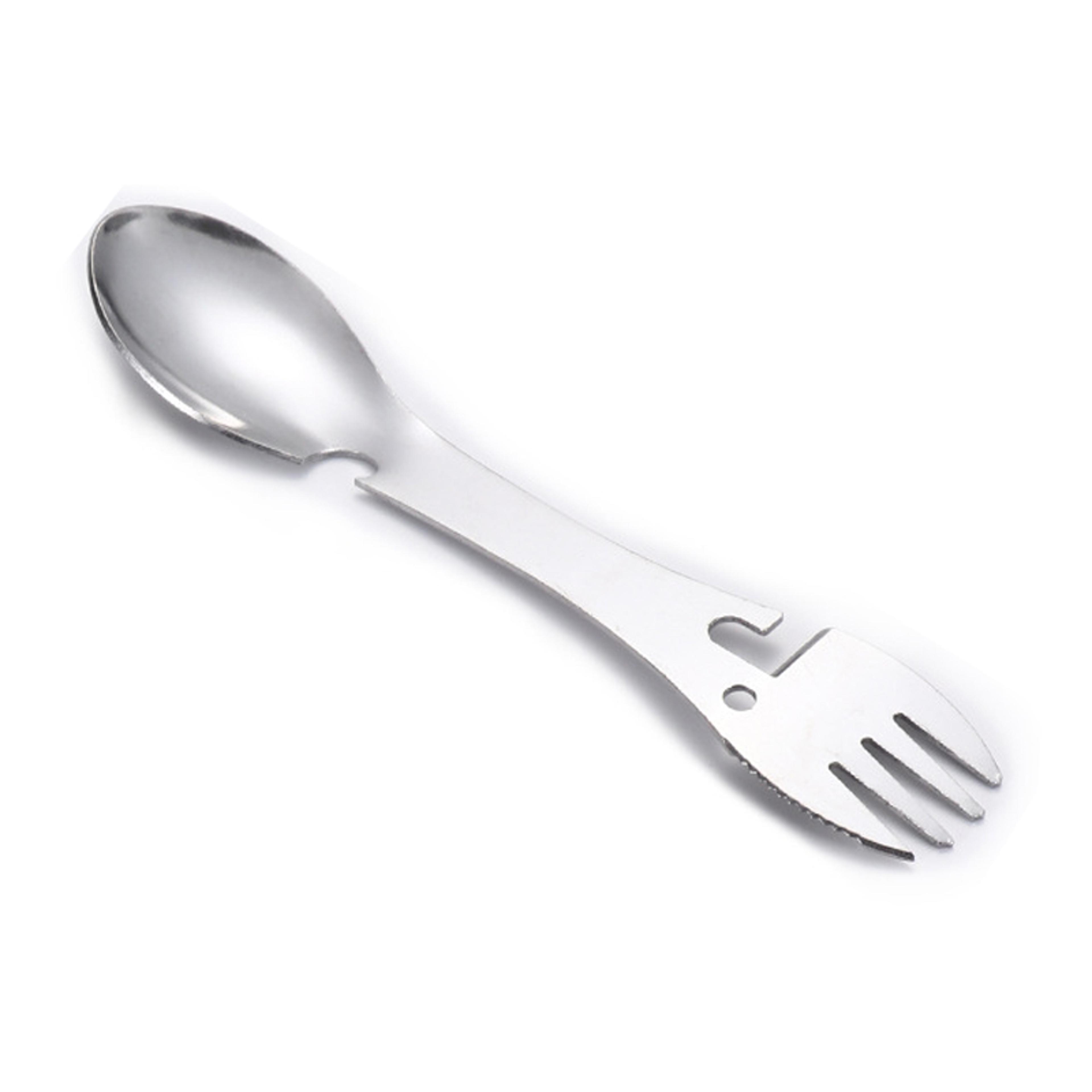 camping utensil survival multi tool with fork, knife, spoon & bottle opener