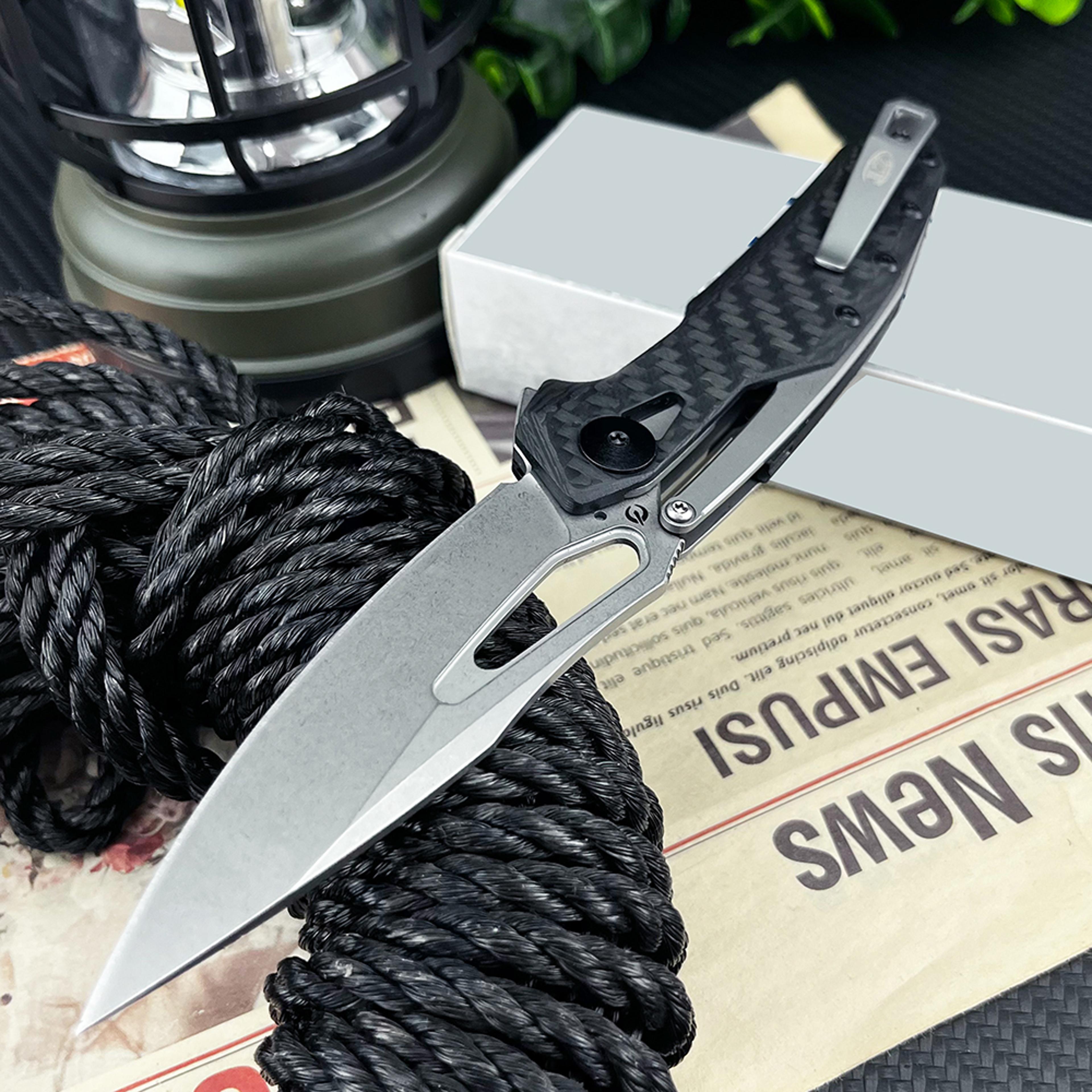 carbon fiber folding pocket knife with d2 steel blade for camping, edc & outdoor adventures