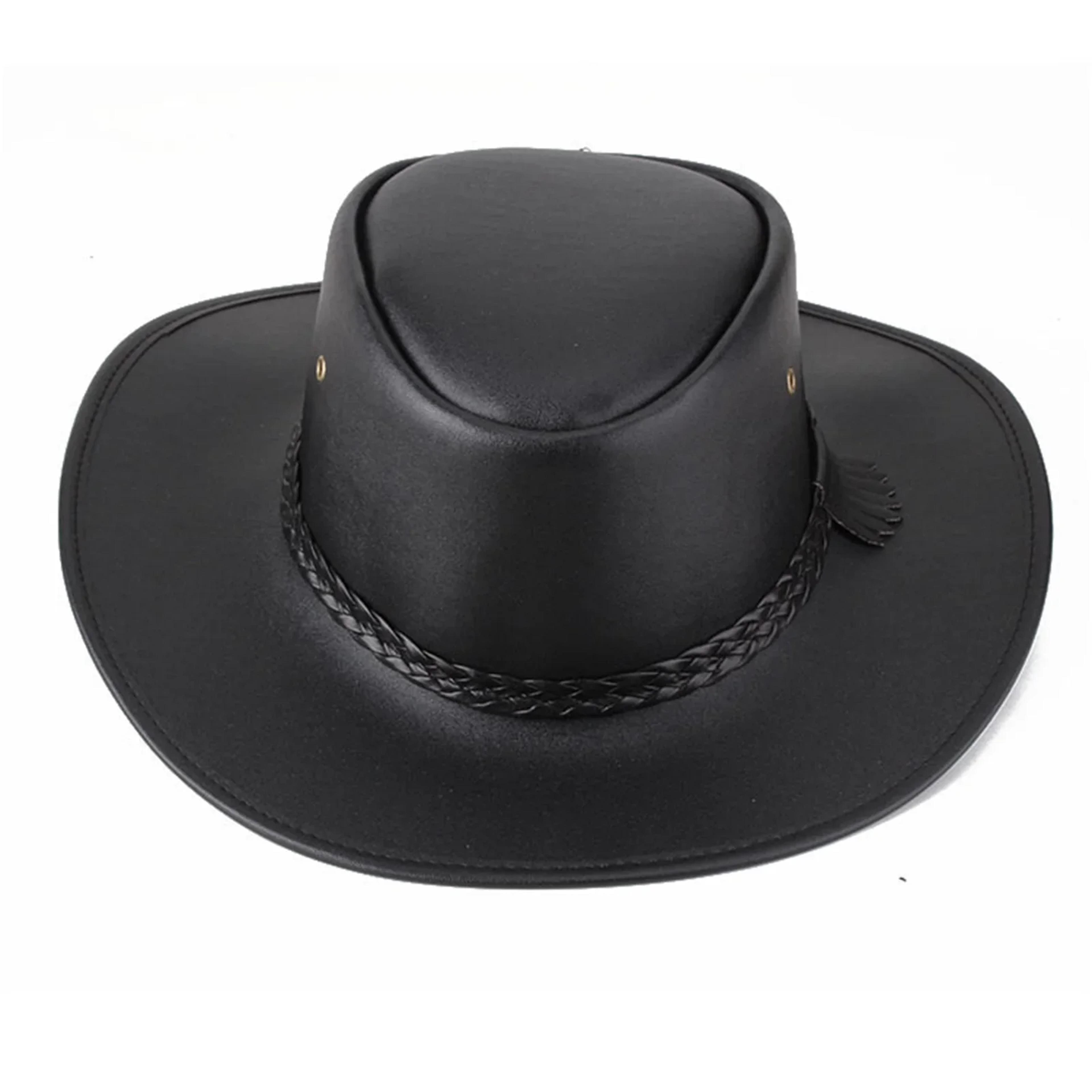 western cowboy hat faux leather wide brim hat for men & women with adjustable chin strap
