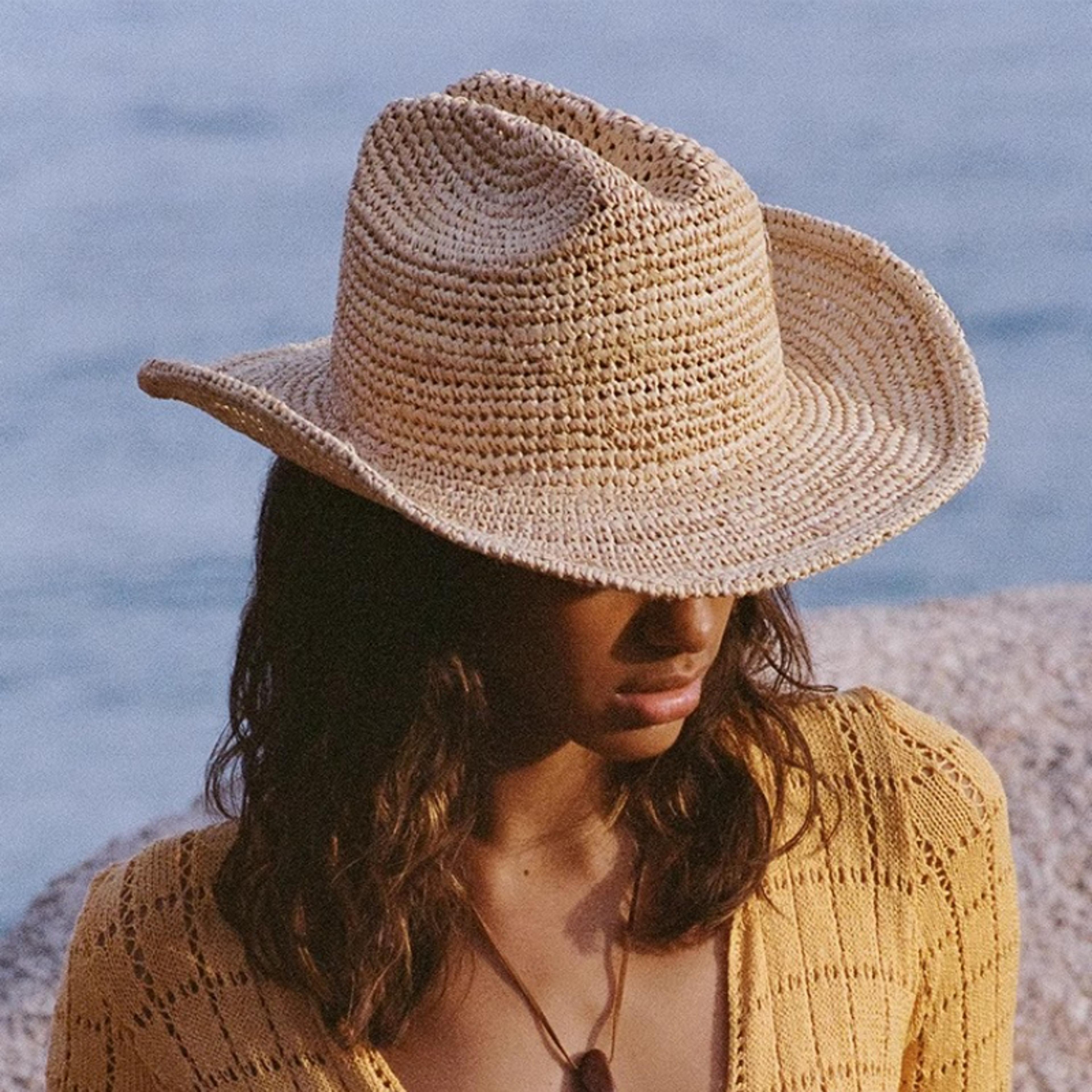 handmade raffia straw sun hat for women wide brim crochet cowboy beach hat