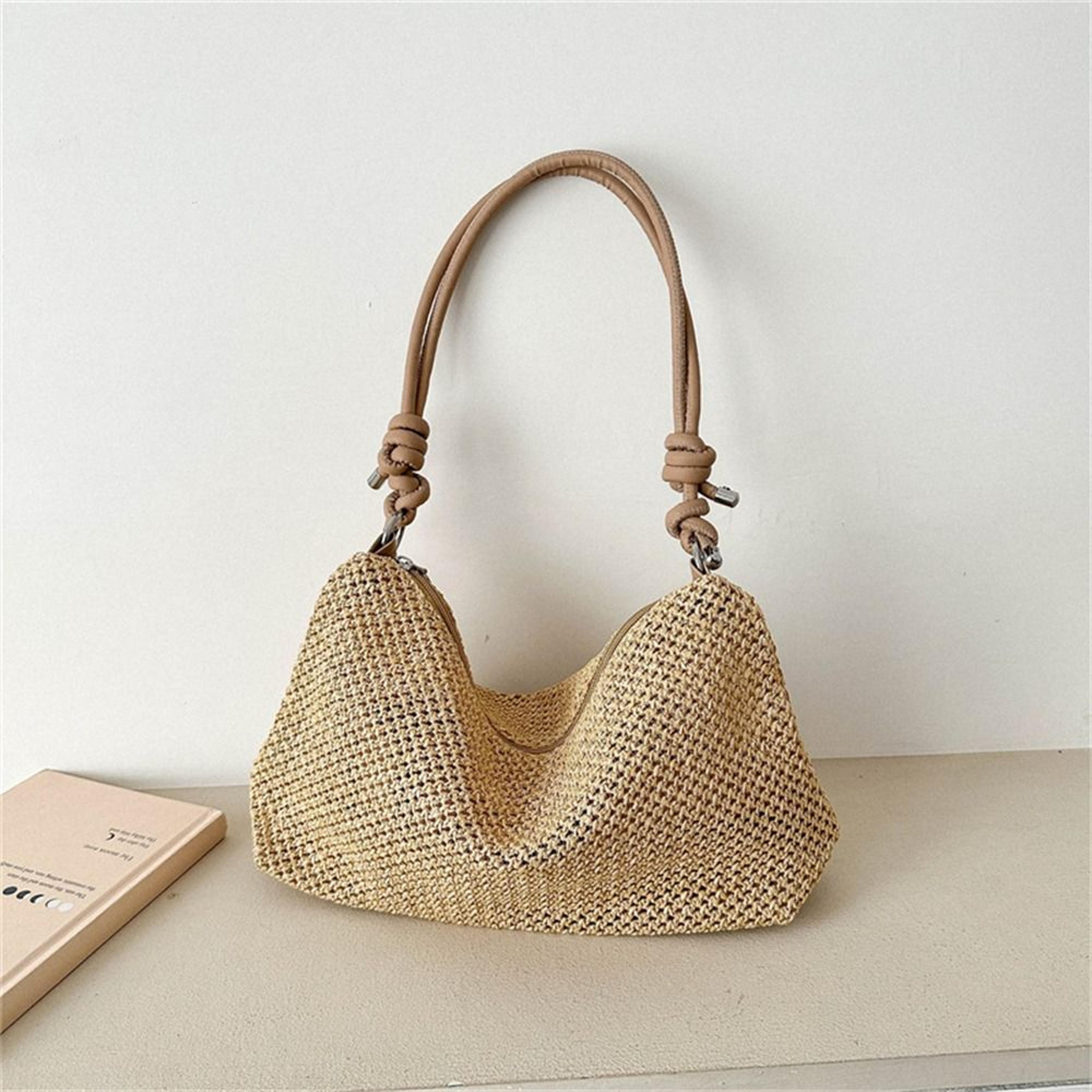 handmade straw beach bag large capacity woven straw tote for summer travel & everyday style