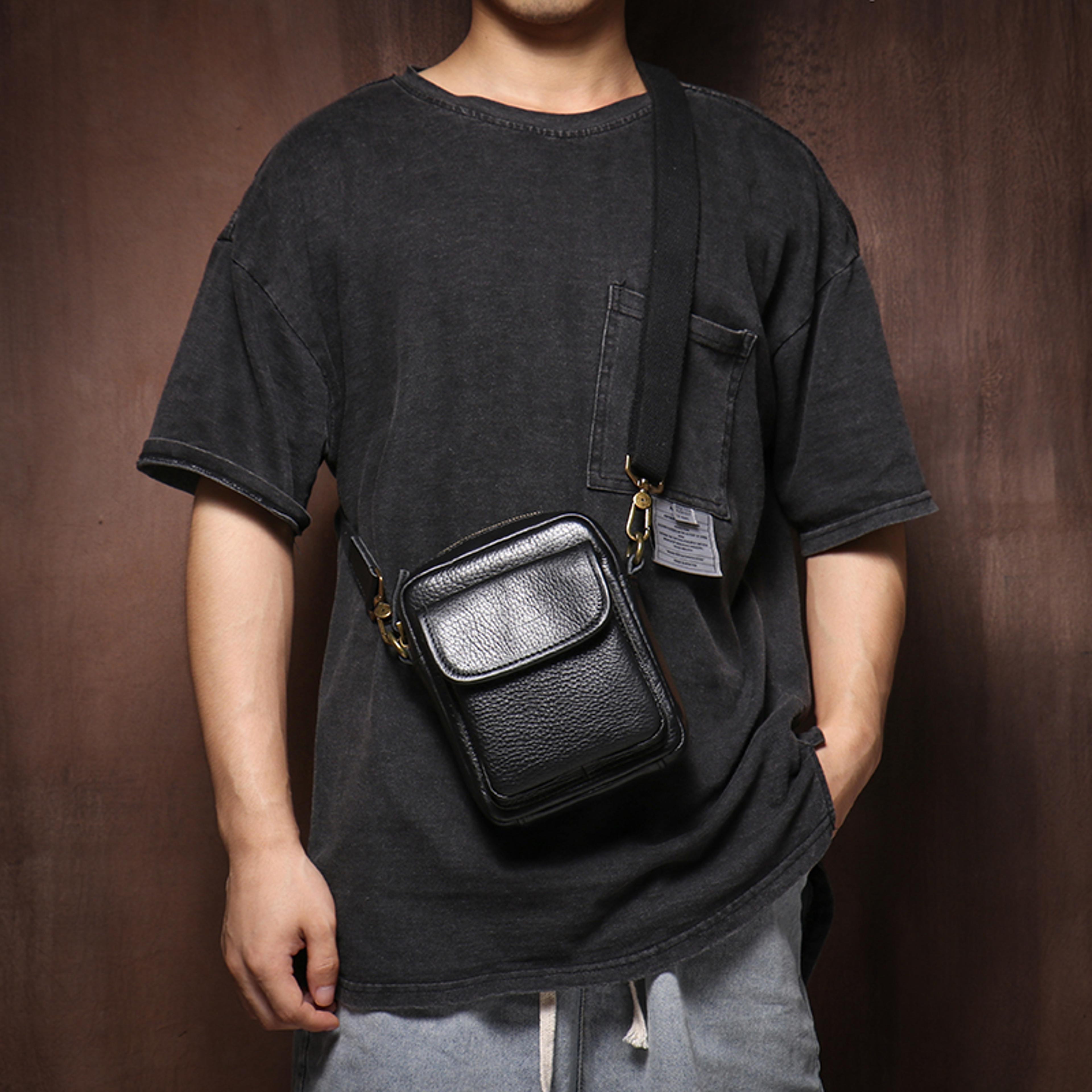 premium genuine leather crossbody bag for men top grain cowhide small messenger phone shoulder bag