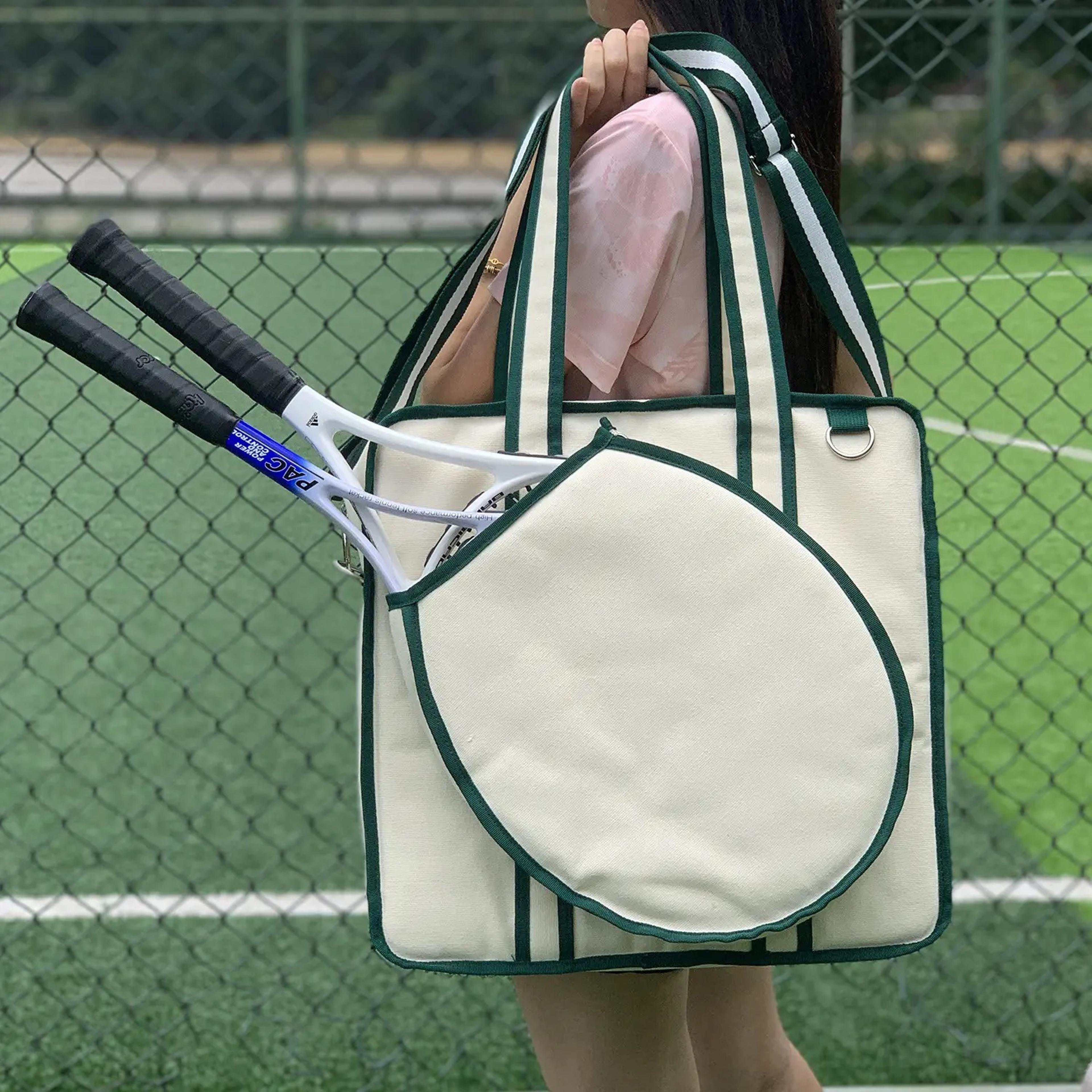 canvas tennis racket bag crossbody sports tote with detachable shoulder strap