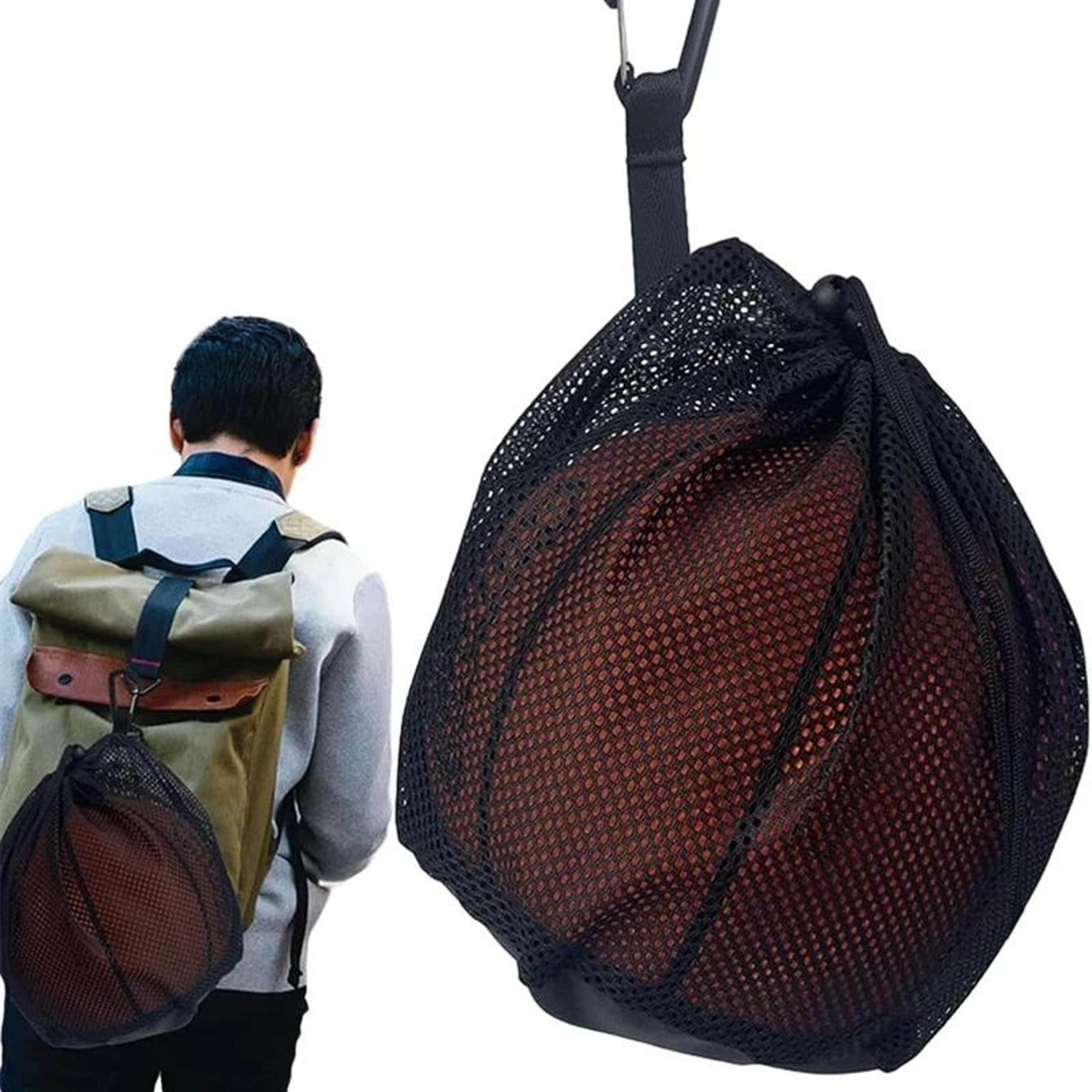 portable basketball mesh bag drawstring sports equipment storage backpack for basketball, football & volleyball
