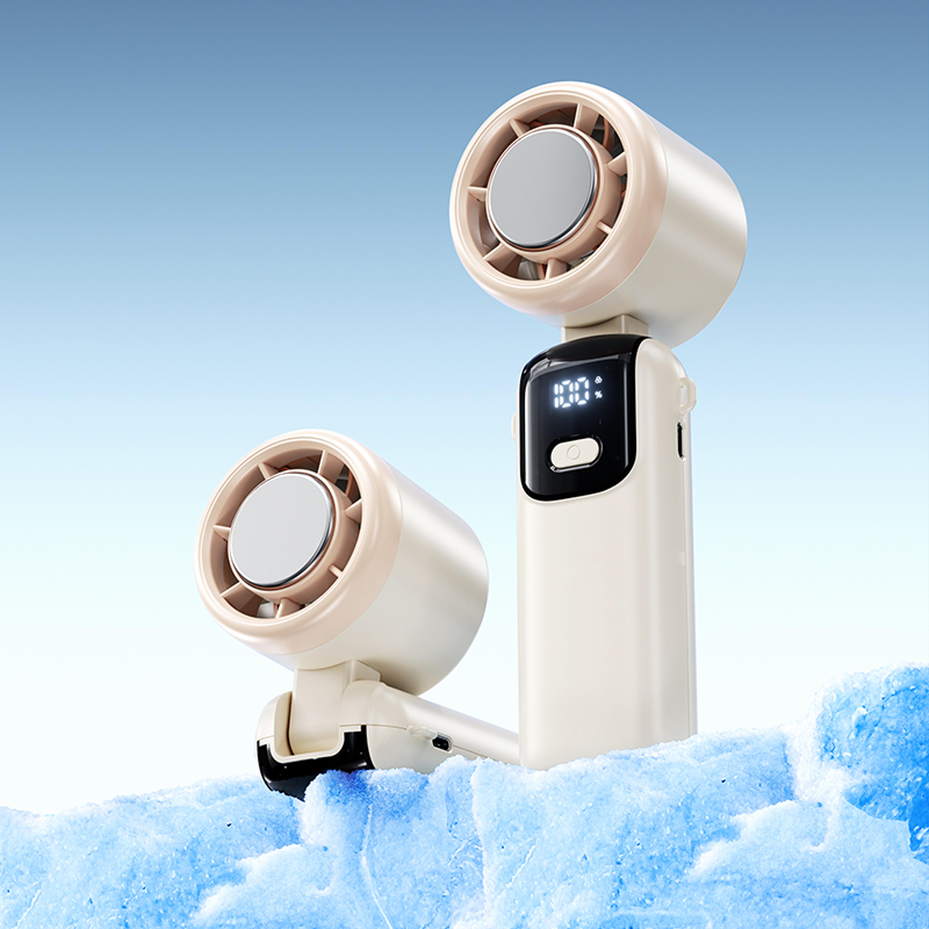 portable handheld fan with semiconductor cooling & foldable neck hanging design