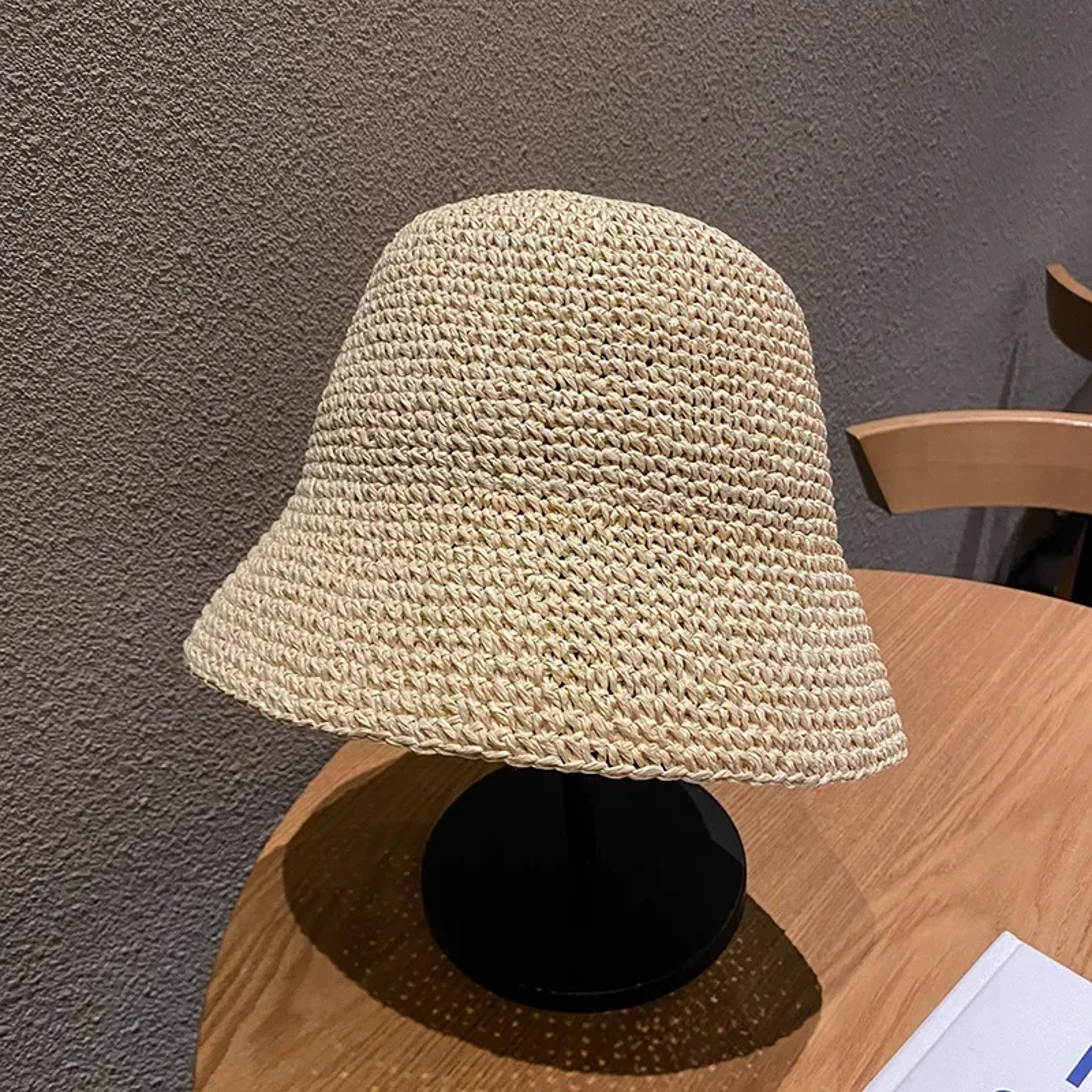 korean handwoven straw sun hat for women beach visor panama bucket hat