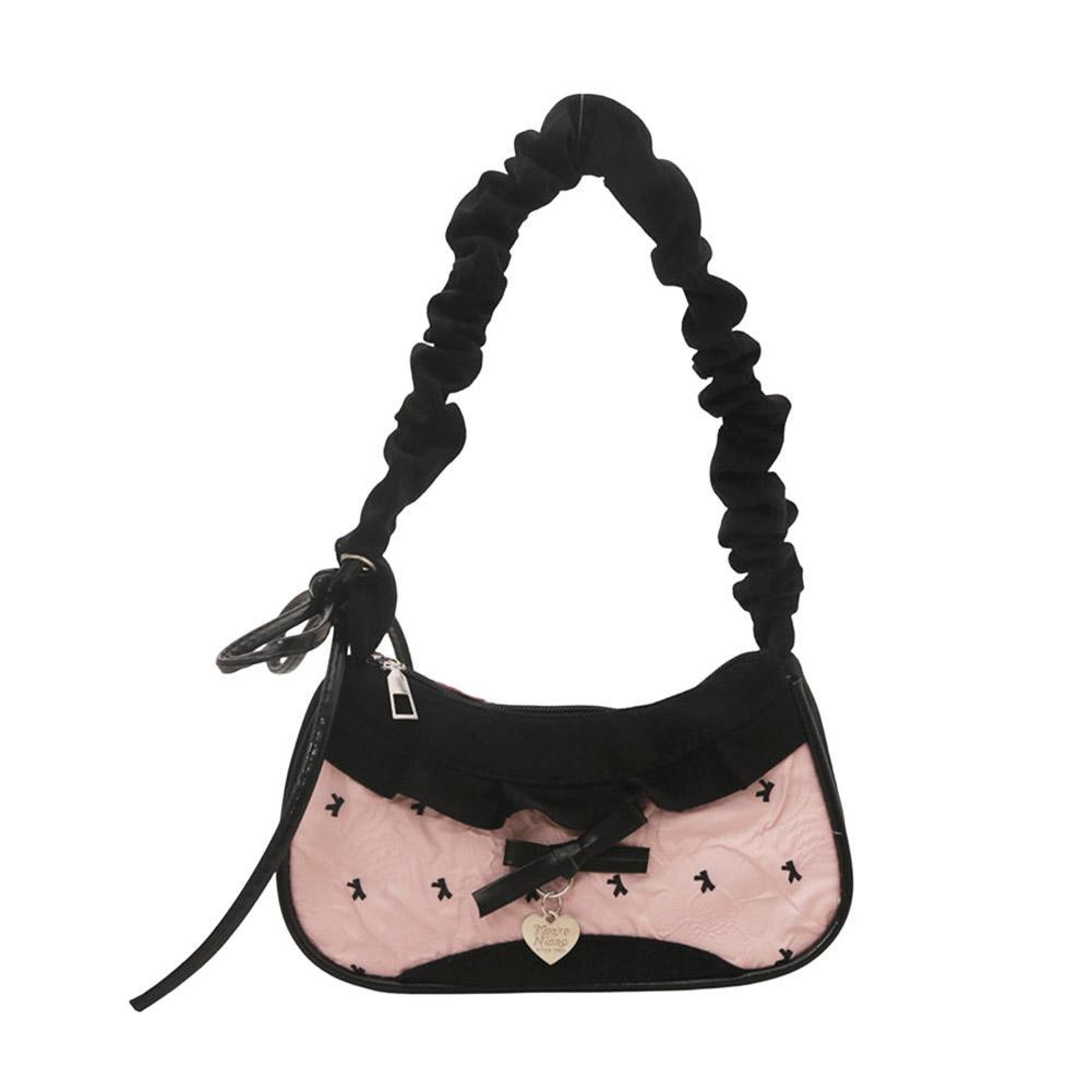 korean style women's shoulder bag with lace ribbon stretch strap for daily commute