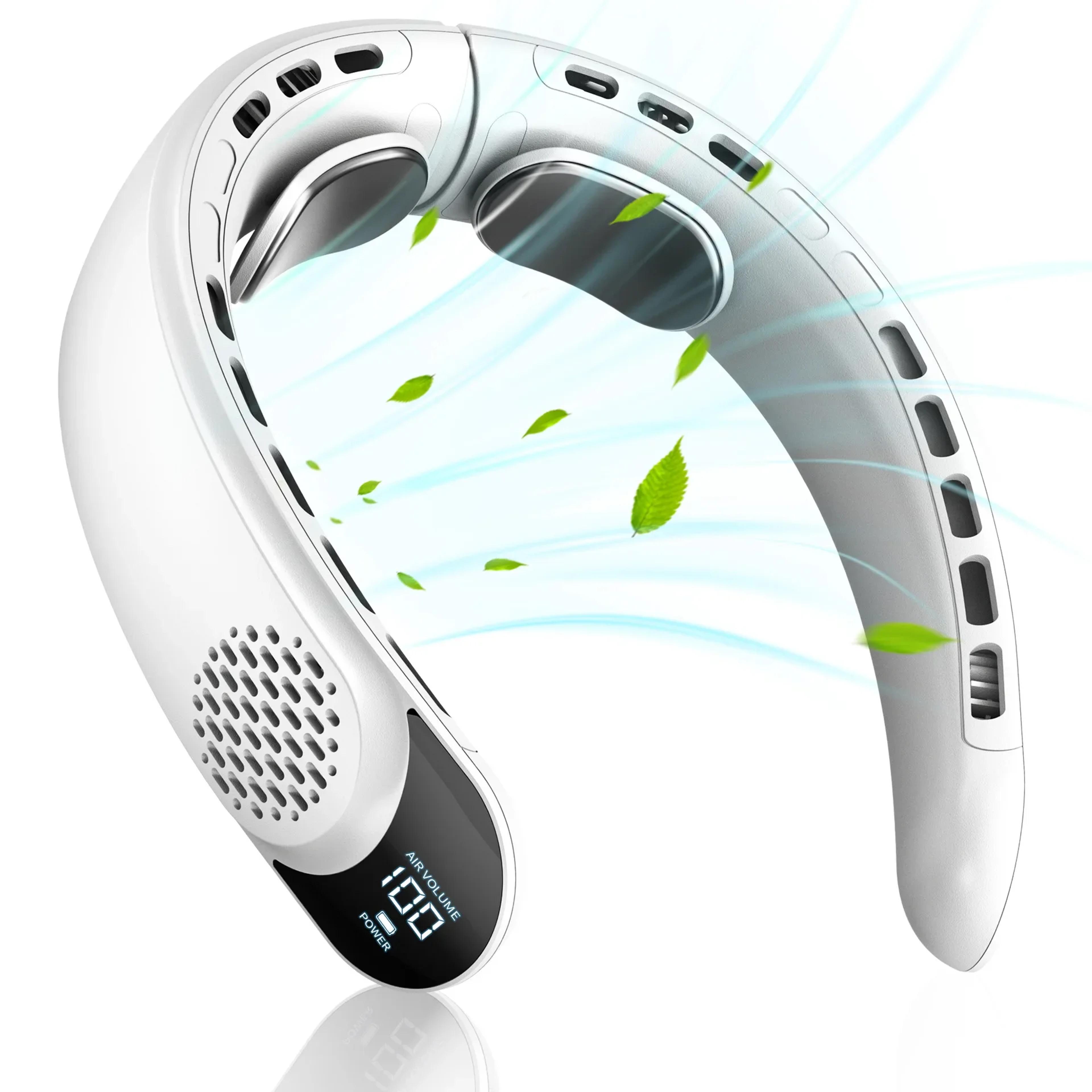 portable neck fan bladeless rechargeable neck fan with digital display & speed cooling