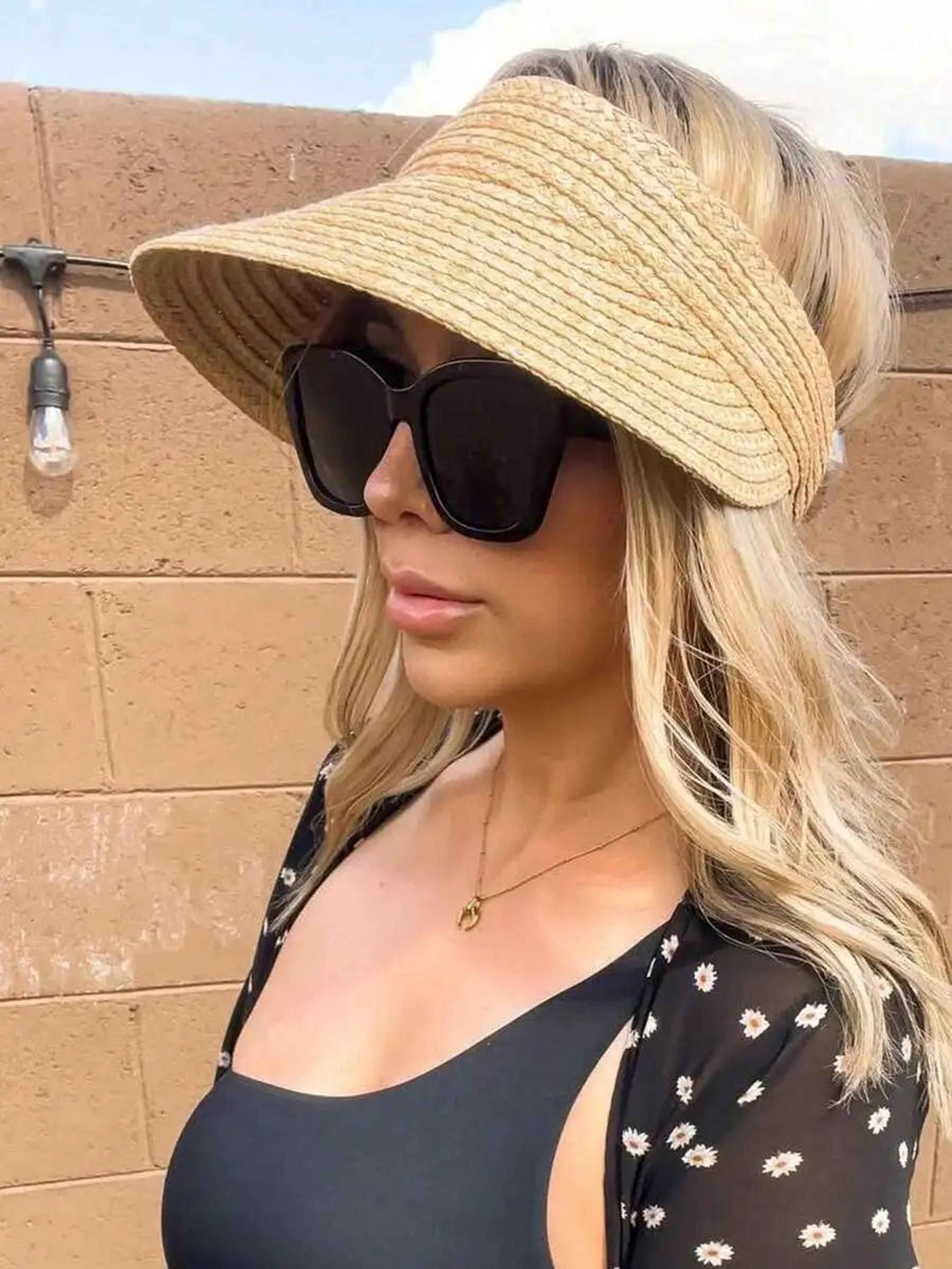 raffia straw hat with wide brim uv protection foldable summer sun hat