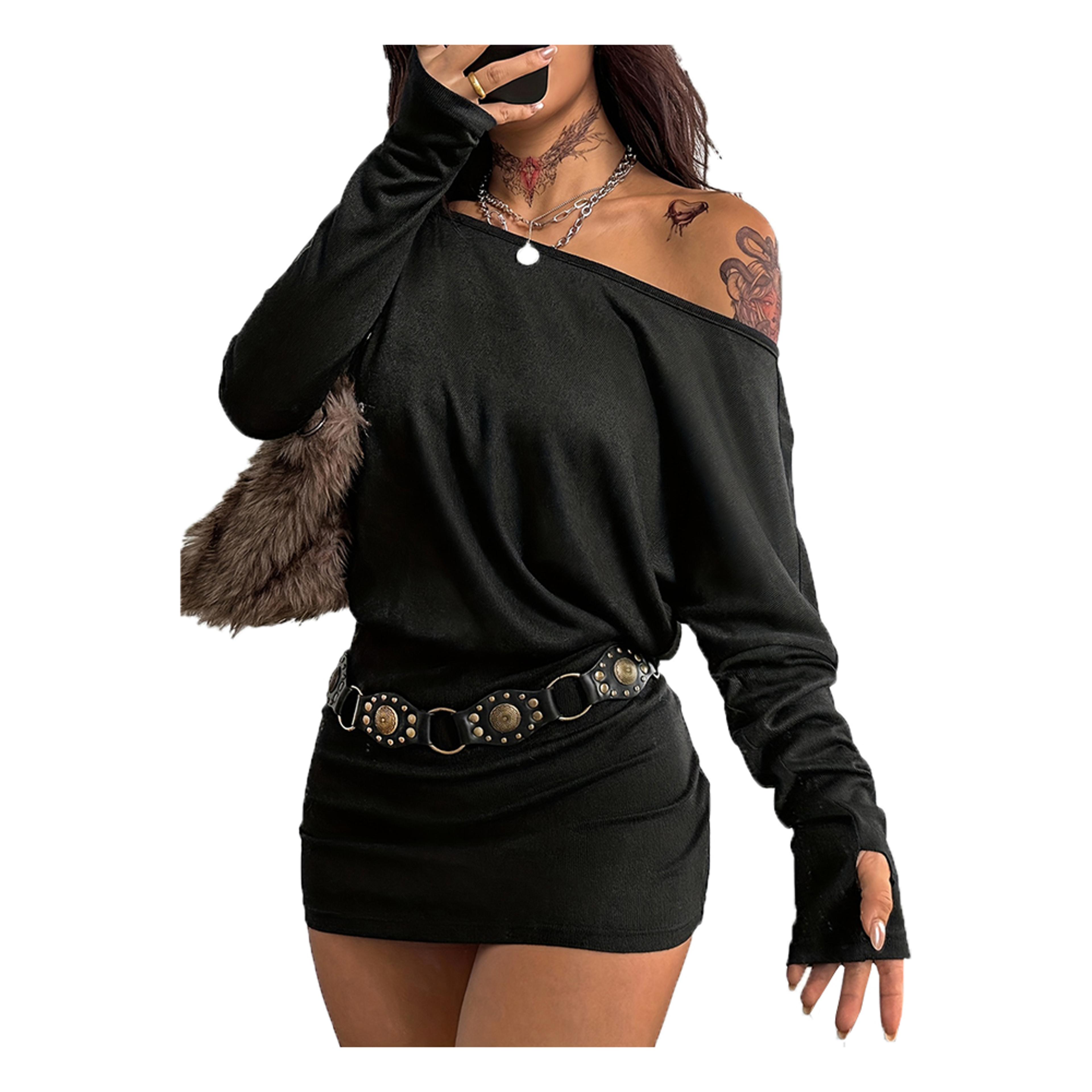 mini dress for women asymmetrical off shoulder batwing sleeve black mini dress
