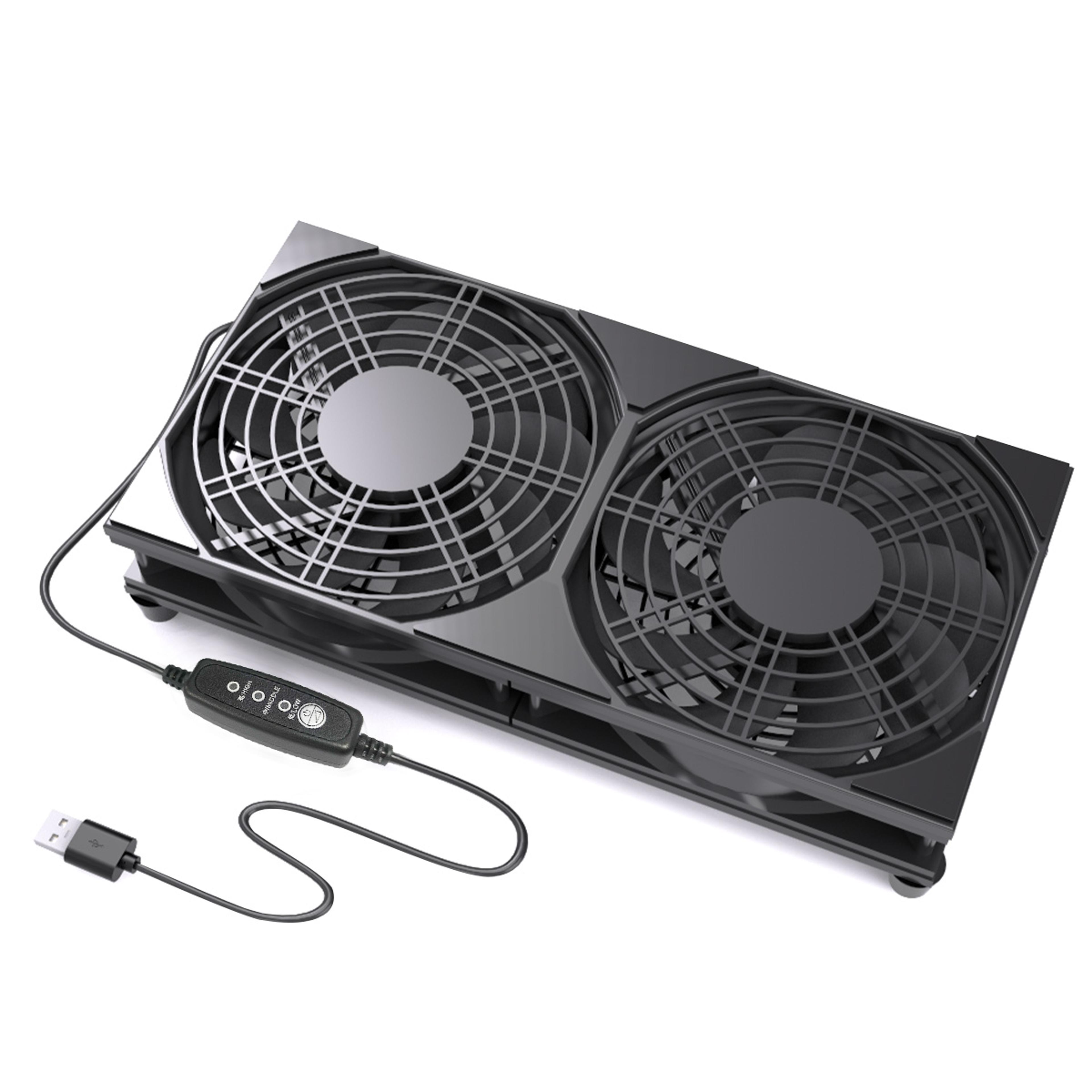 dual usb cooling fan with speed control for router, pc & gaming console cooling