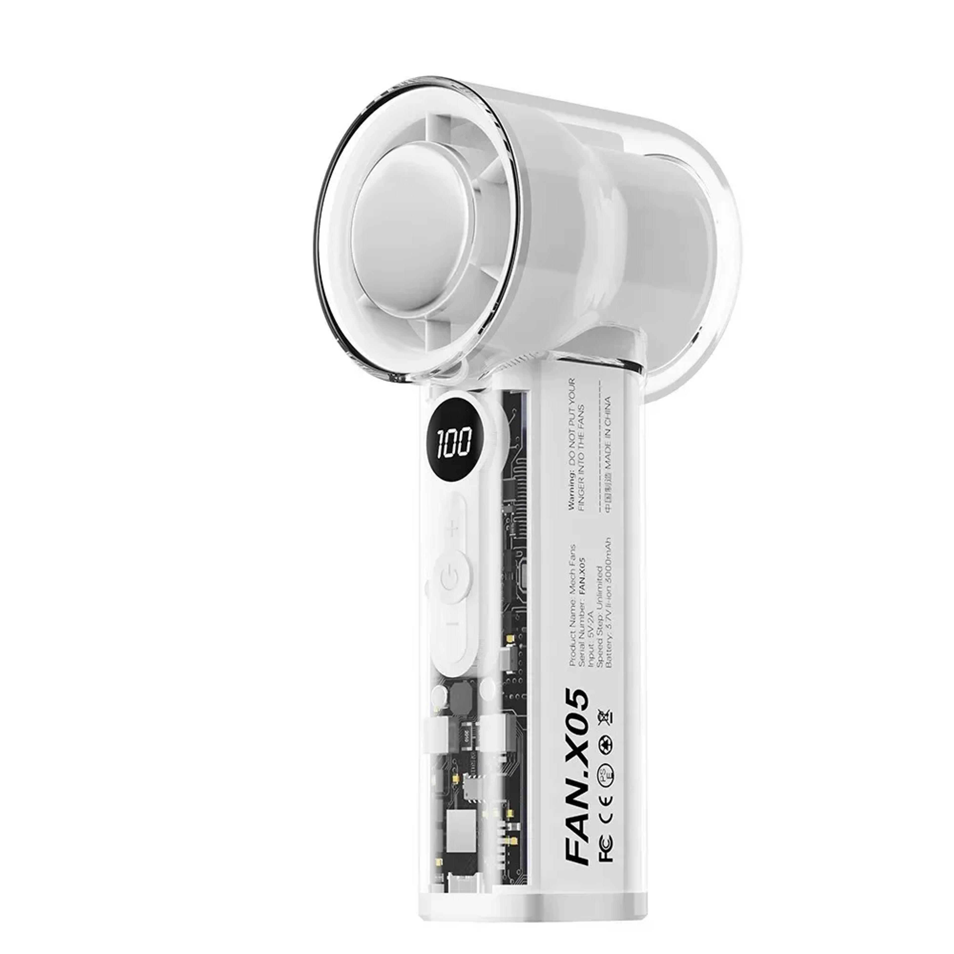 transparent portable handheld fan with lcd display, speed turbo cooling & usb rechargeable battery