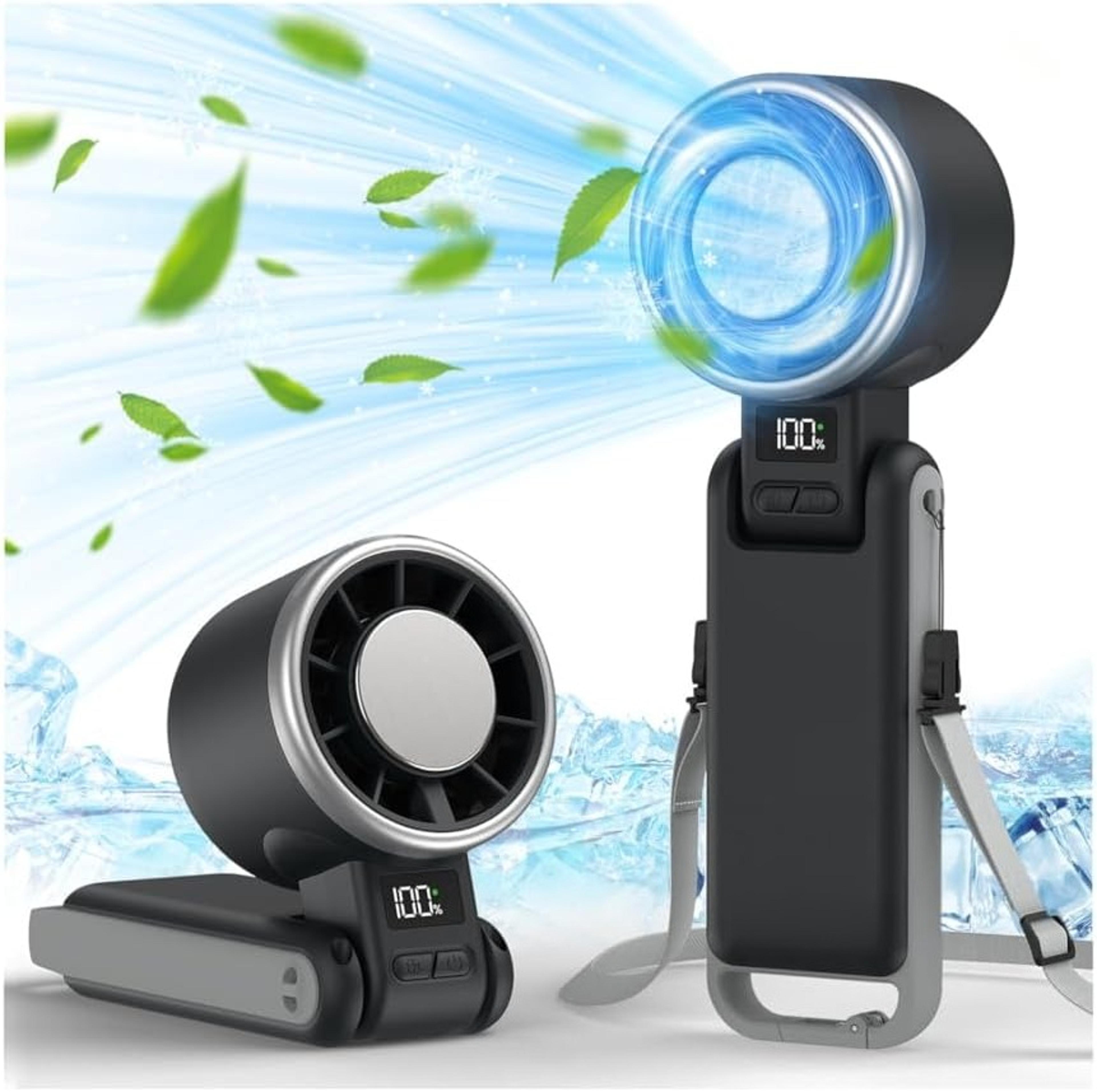 portable handheld turbo cooling fan with ice cooling and speed rechargeable airflow
