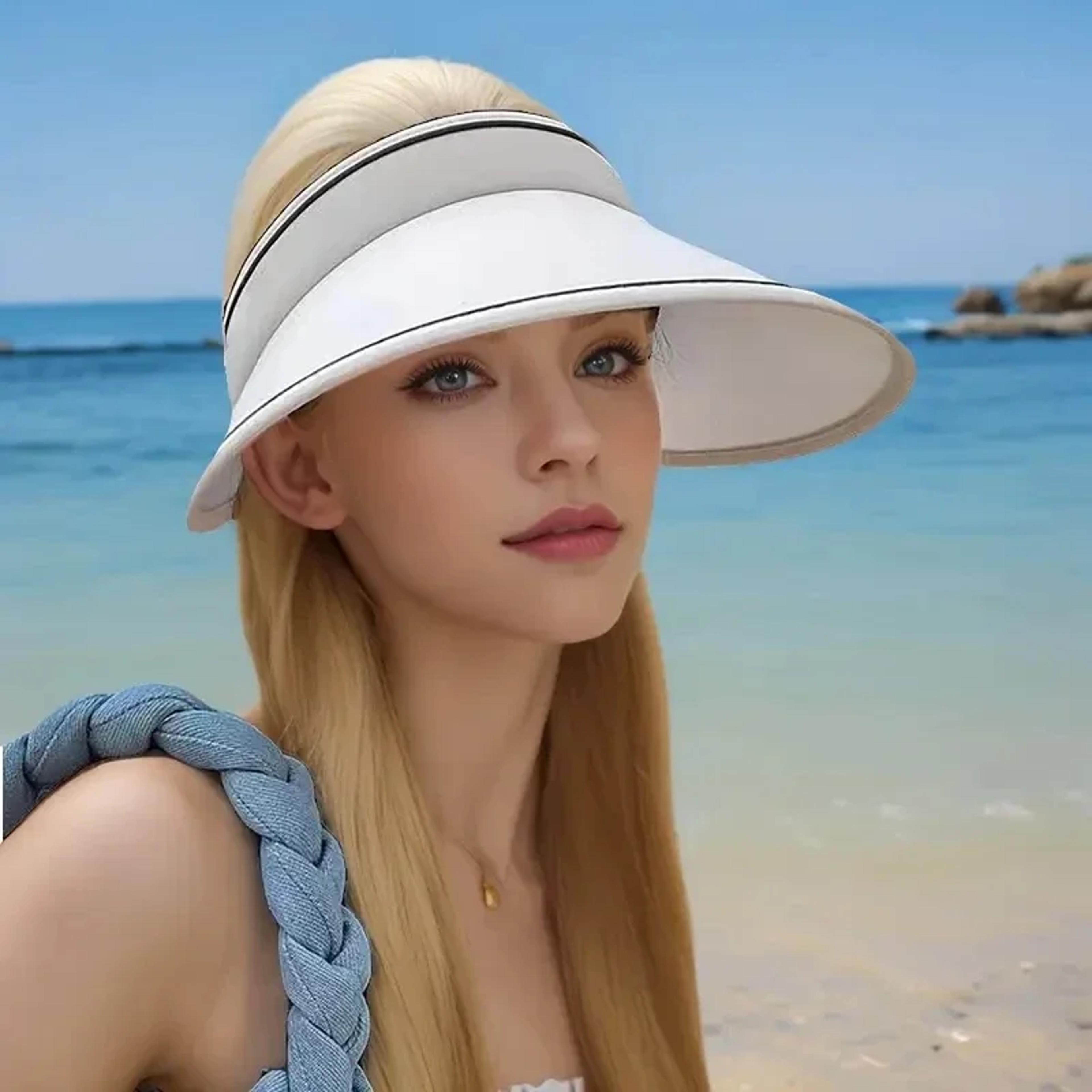 women's wide brim visor hat with uv protection packable beach sun hat for travel & outdoor sports