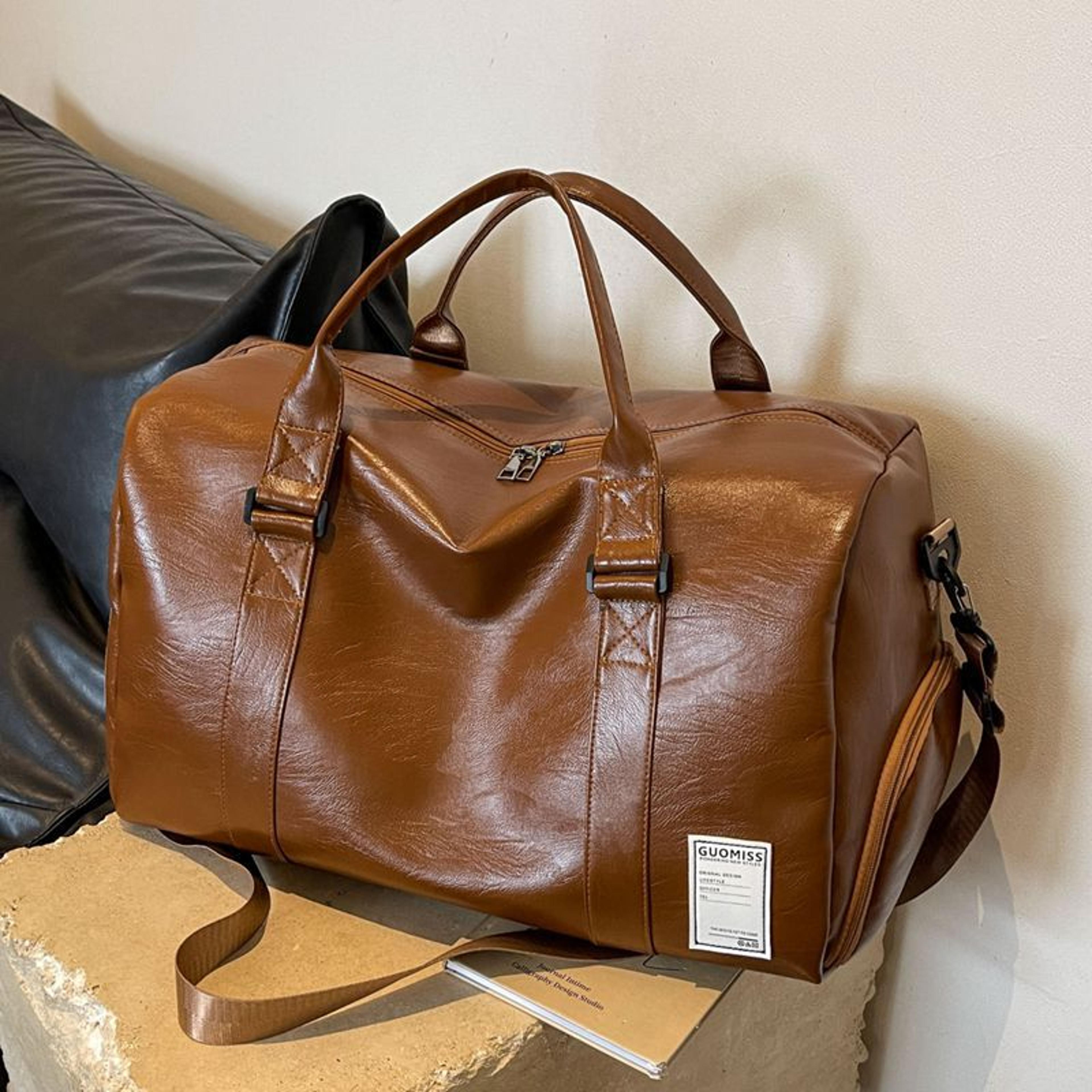 premium leather duffle bag with shoe compartment travel gym bag & weekender carry on