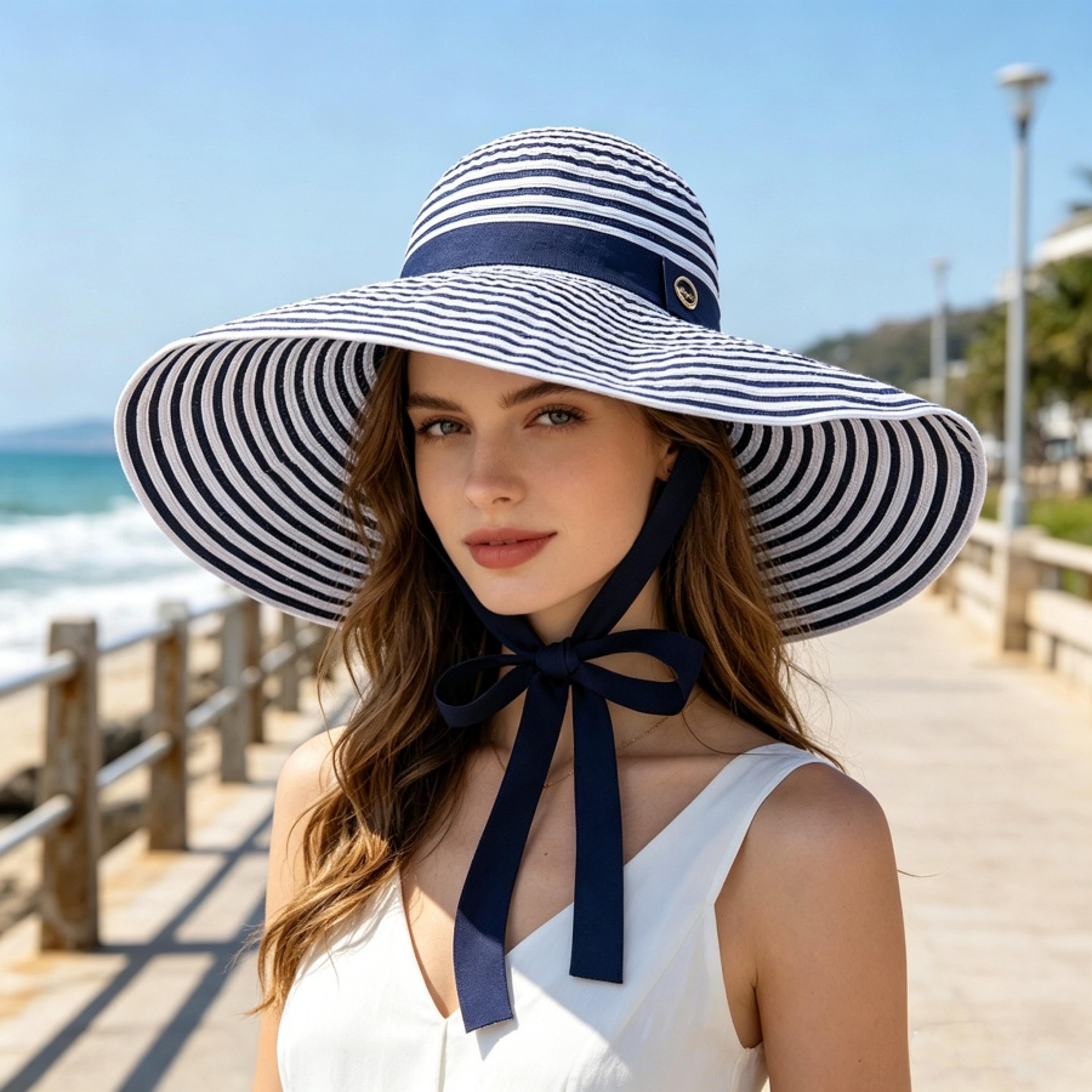 women's sun hat oversized beach hat with wide brim, foldable upf sun protection & windproof strap
