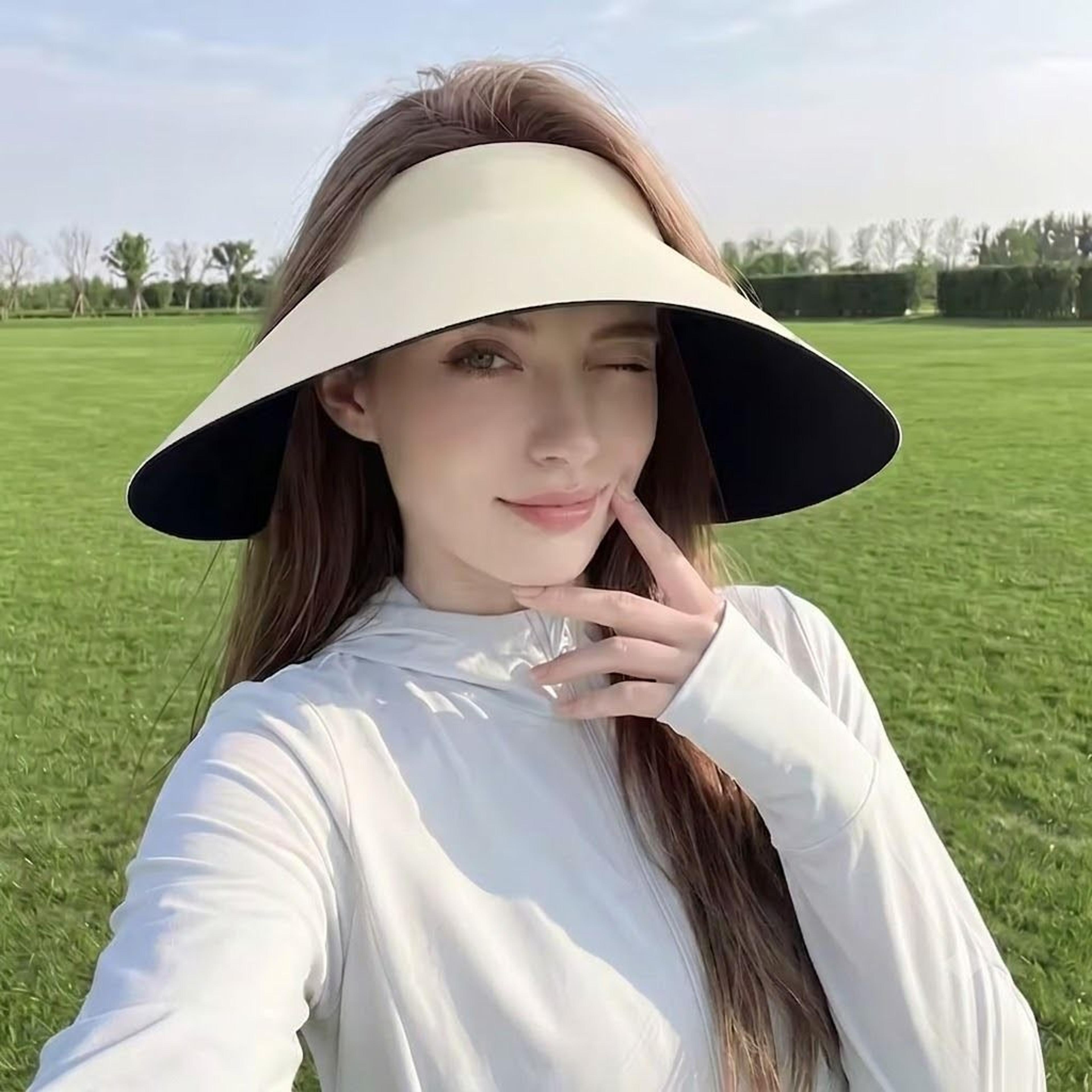 women's sun visor hat with uv protection wide brim open top summer beach cap