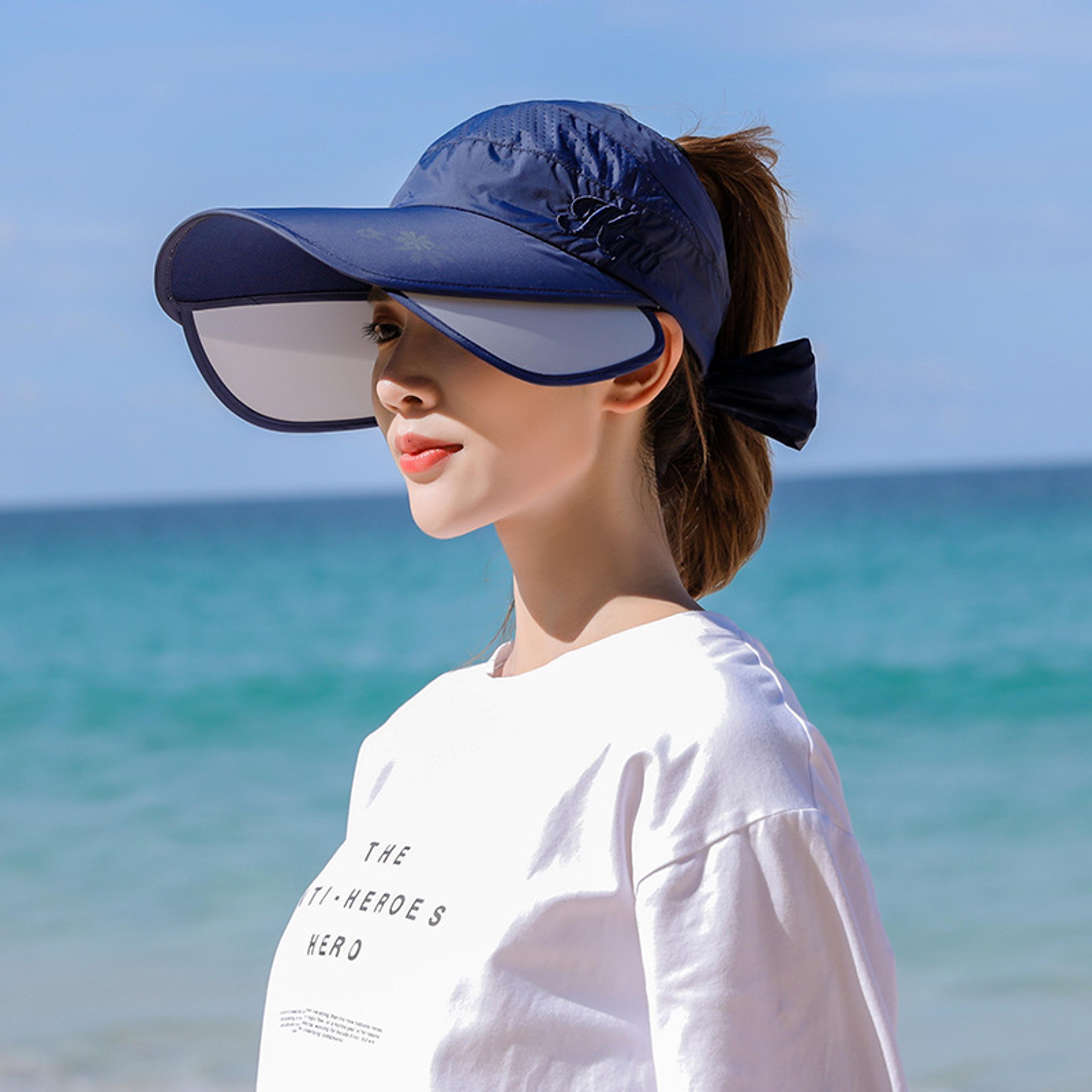 women's sun visor adjustable wide brim uv protection beach cap