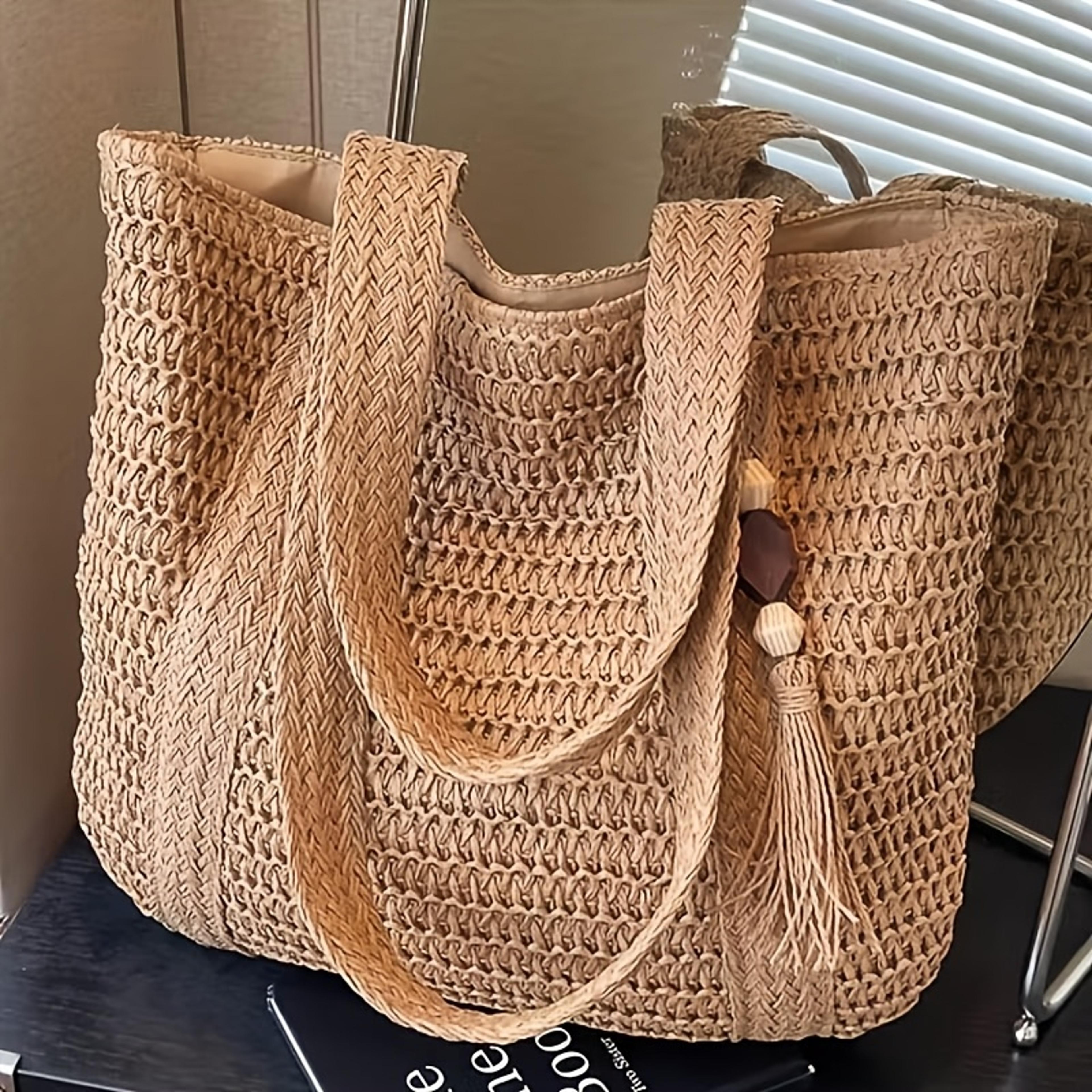 woven tote bag for women large shoulder beach tote bag for shopping, work & everyday use