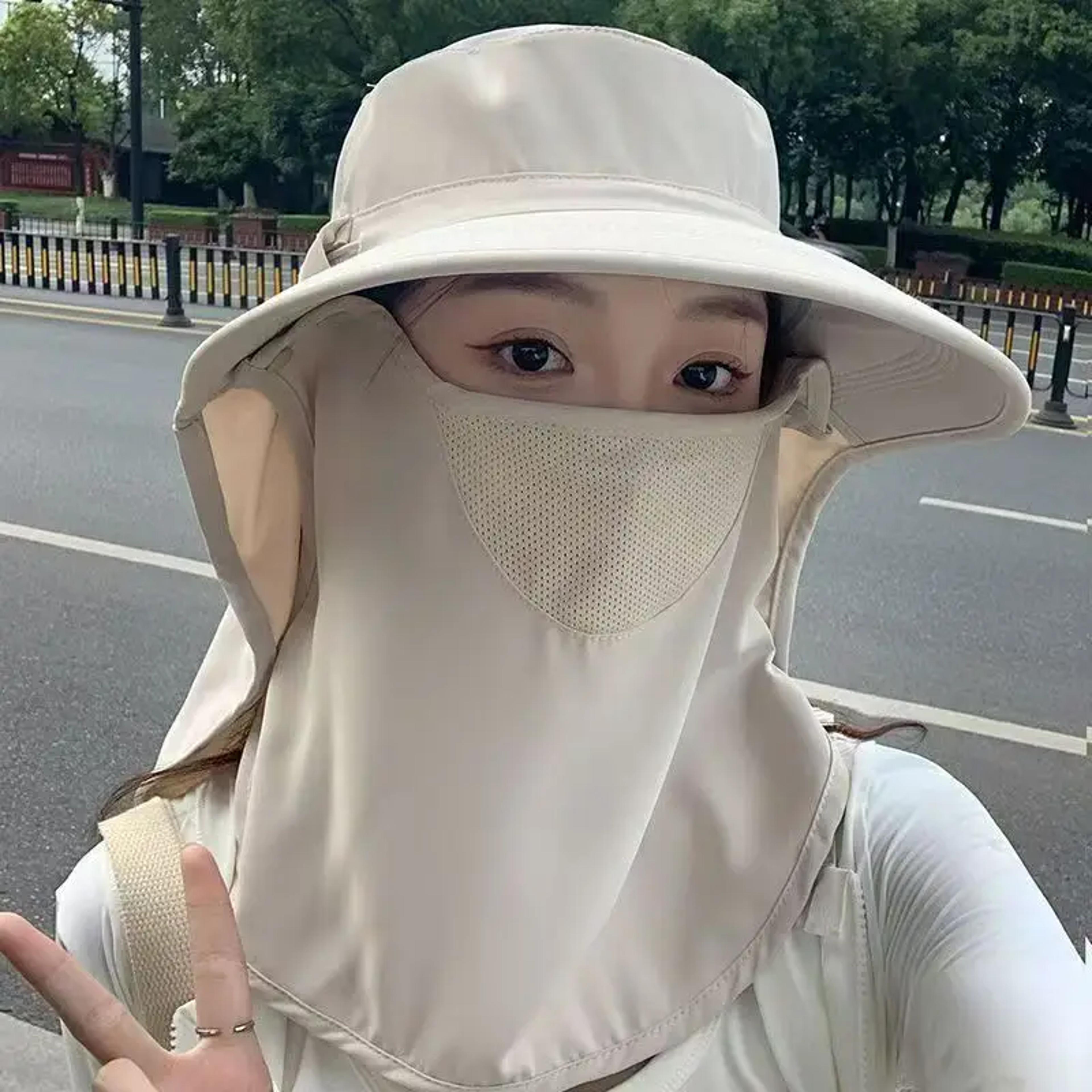 uv protection hat with face mask & neck flap | wide brim hiking & fishing sun hat