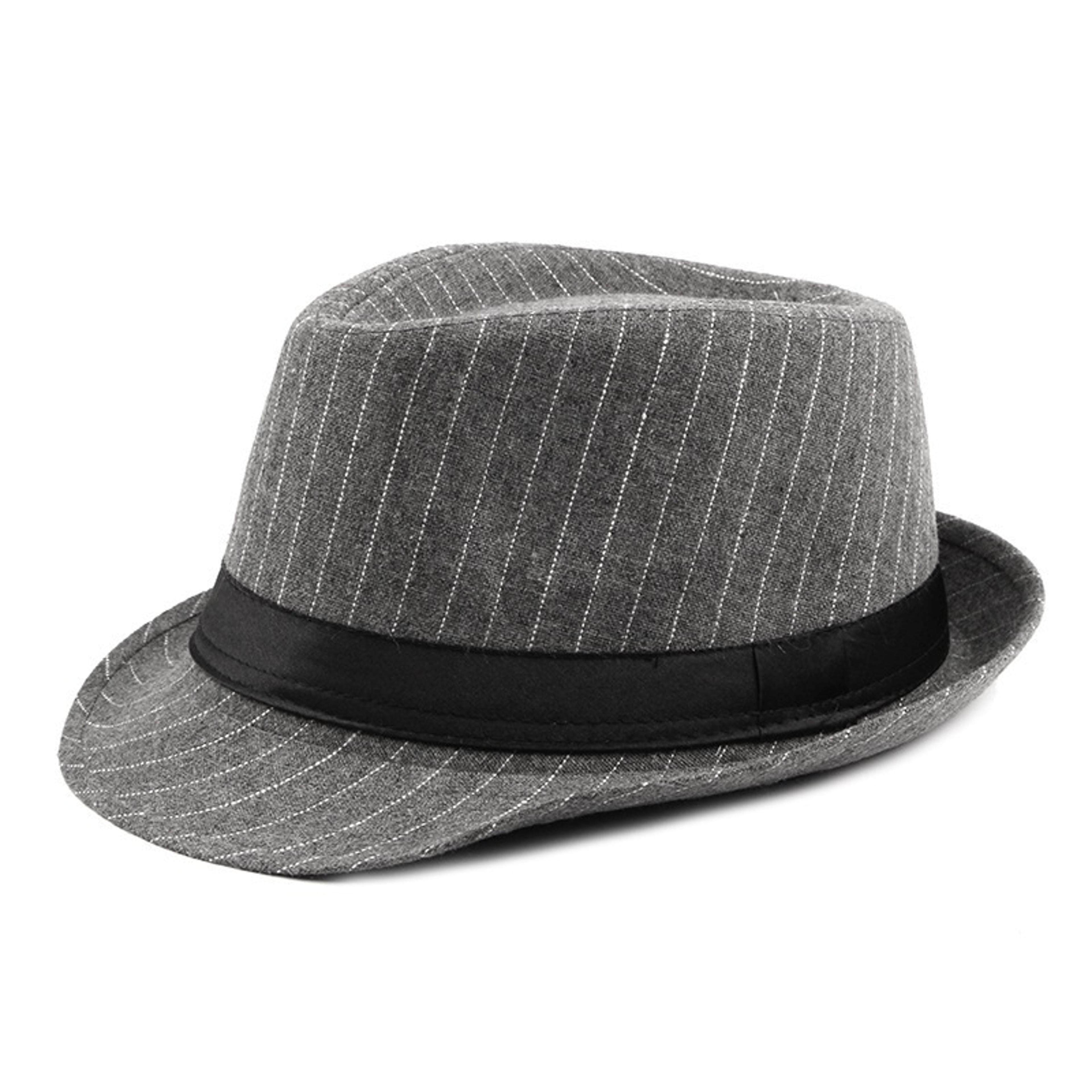 vintage plaid men's fedora hat classic jazz wool blend gentleman hat
