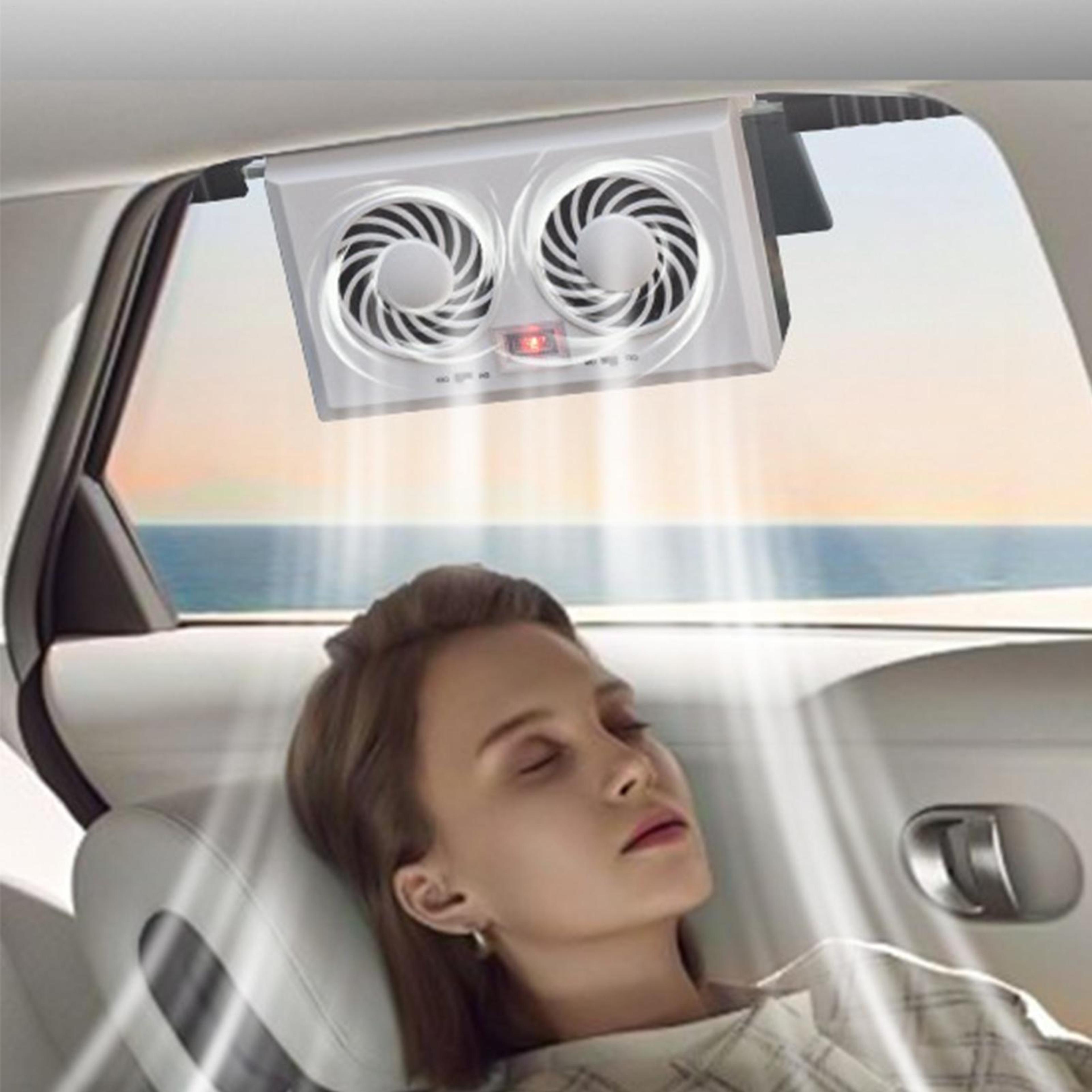 solar dual head car ventilation fan with solar car fan cooling for vehicle interior