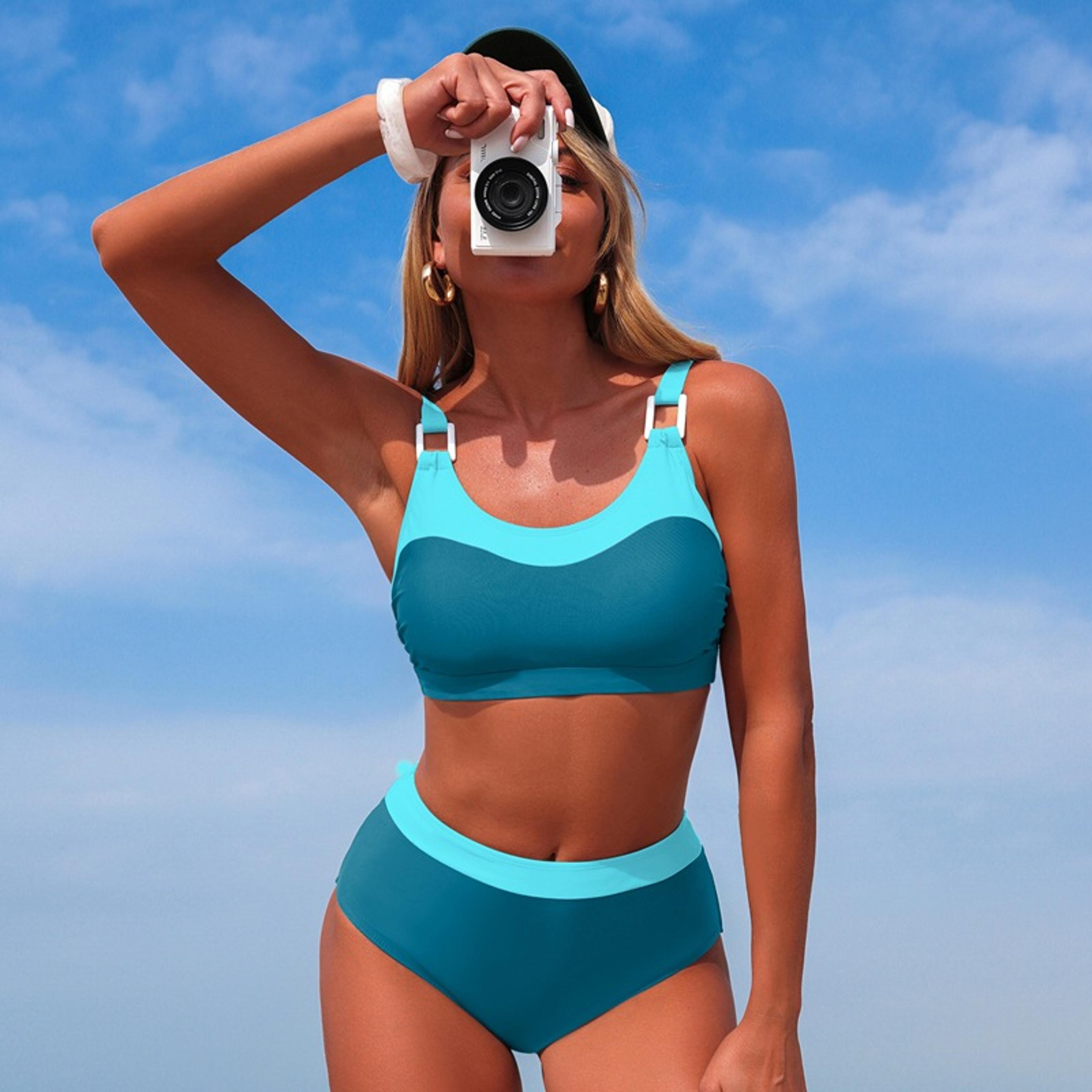high waisted bikini black women's swimsuit backless set