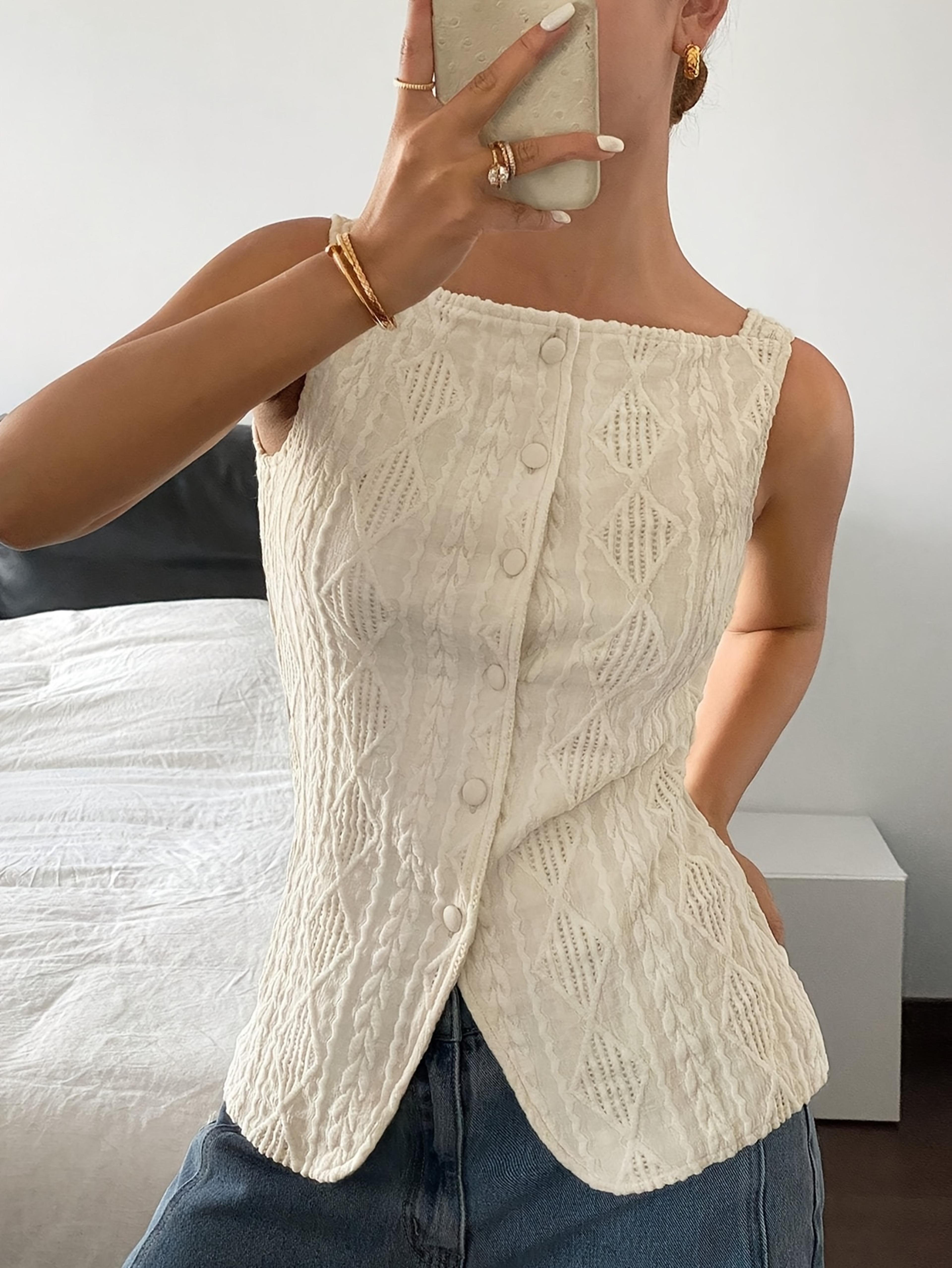 women's sleeveless textured button up shirt casual summer blouse