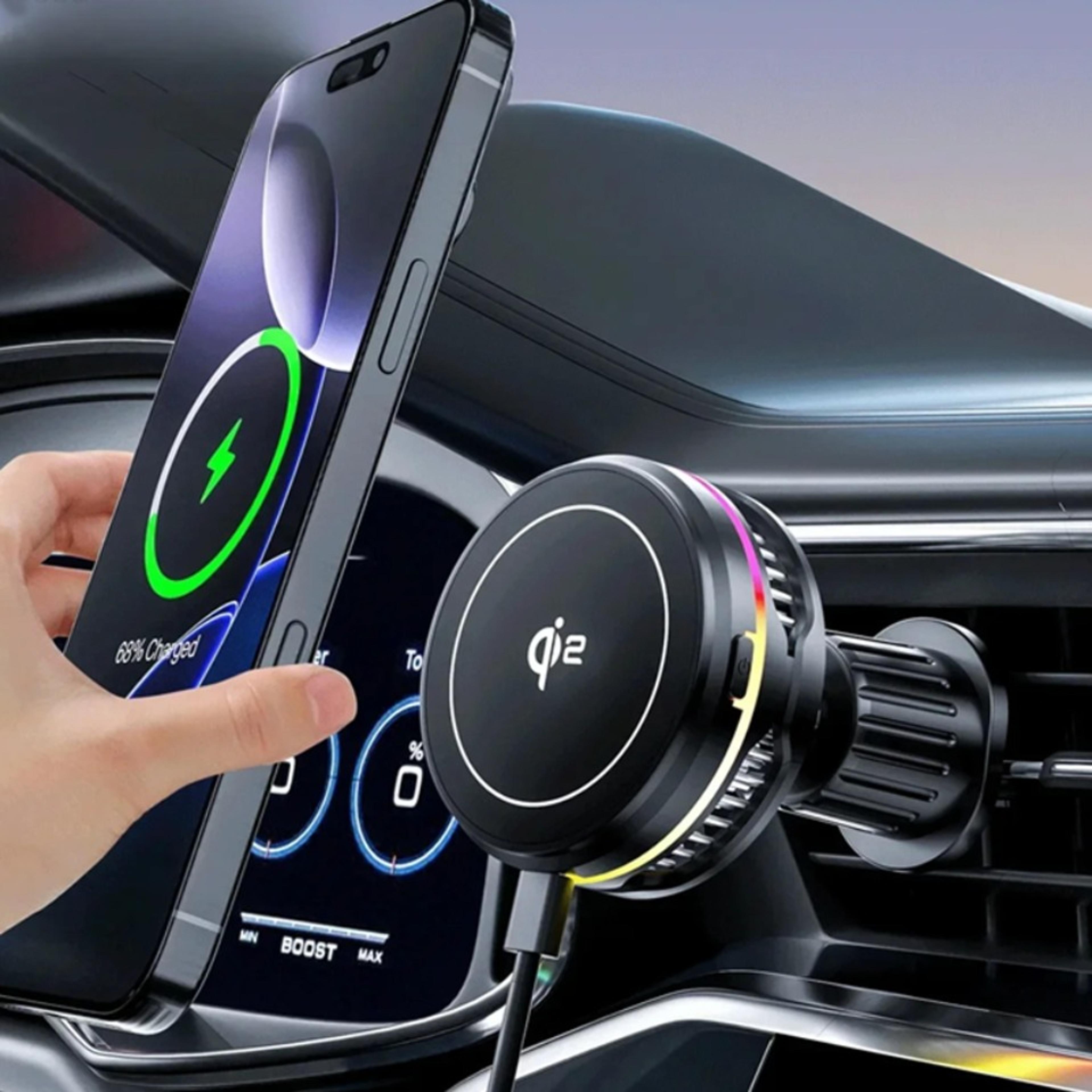 magcool dual fan magnetic wireless car charger with strong magsafe mount & fast charging