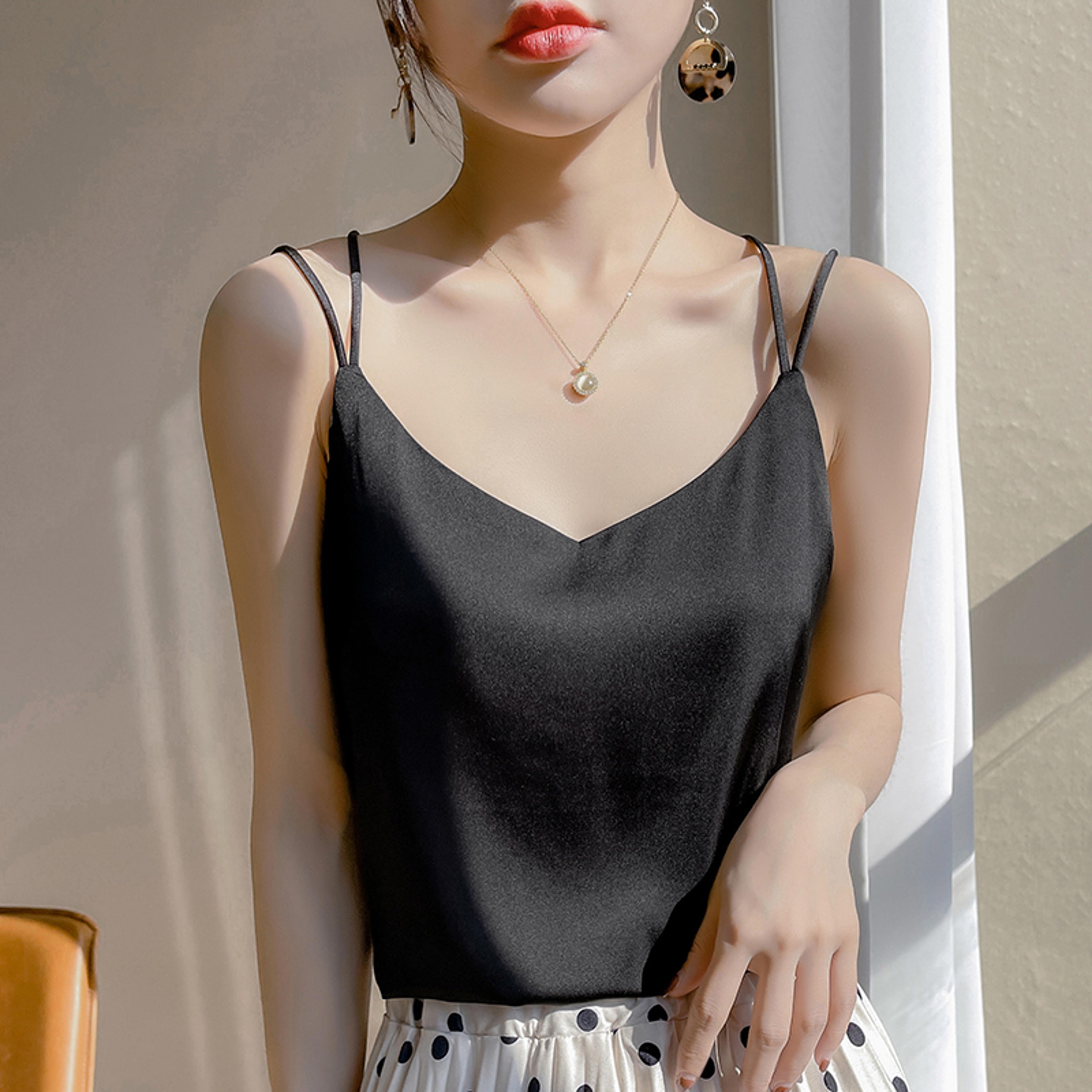 elegant satin camisole women's silk cami top v neck sleeveless summer tank