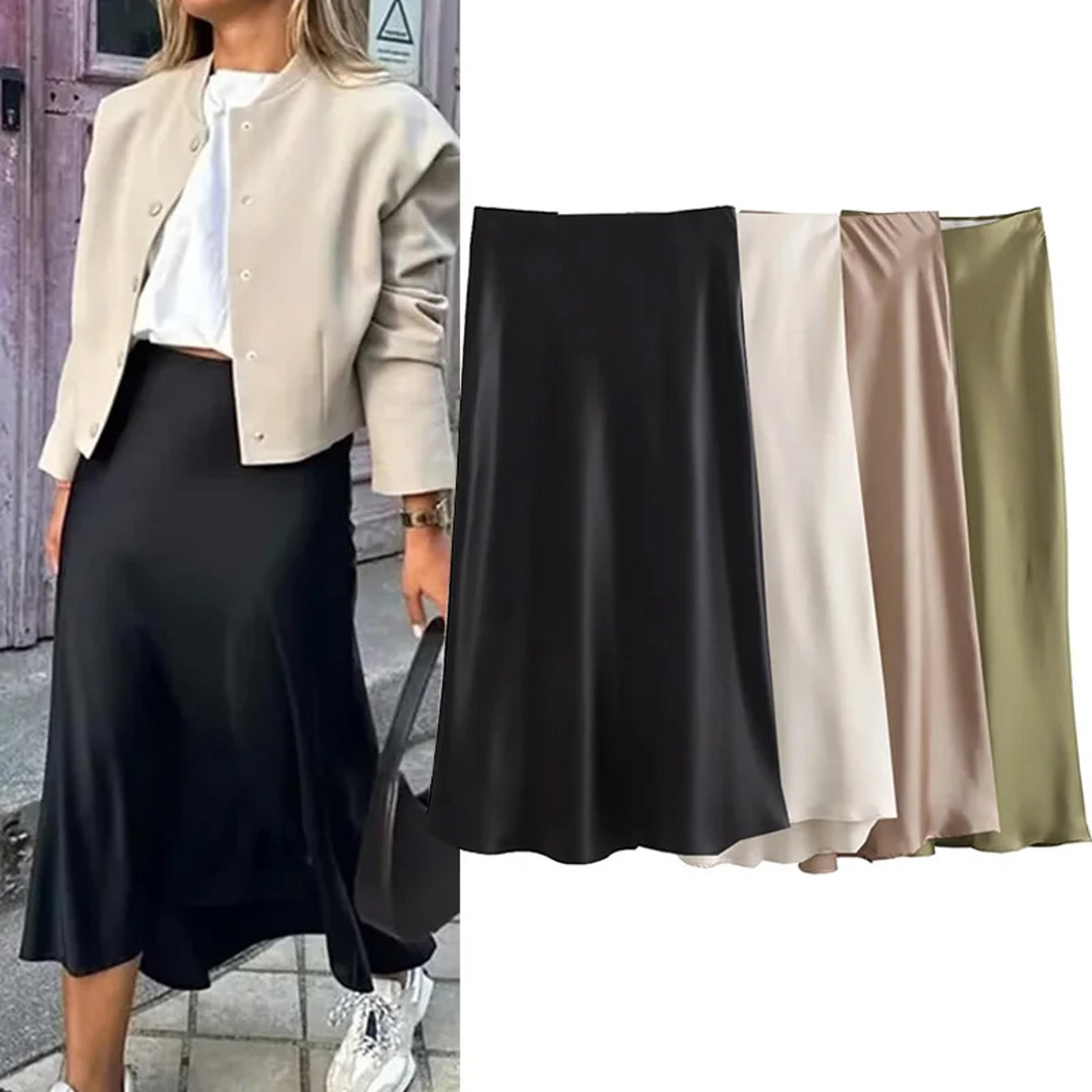 elegant high waist black satin skirt for women women's midi skirt for office & evening