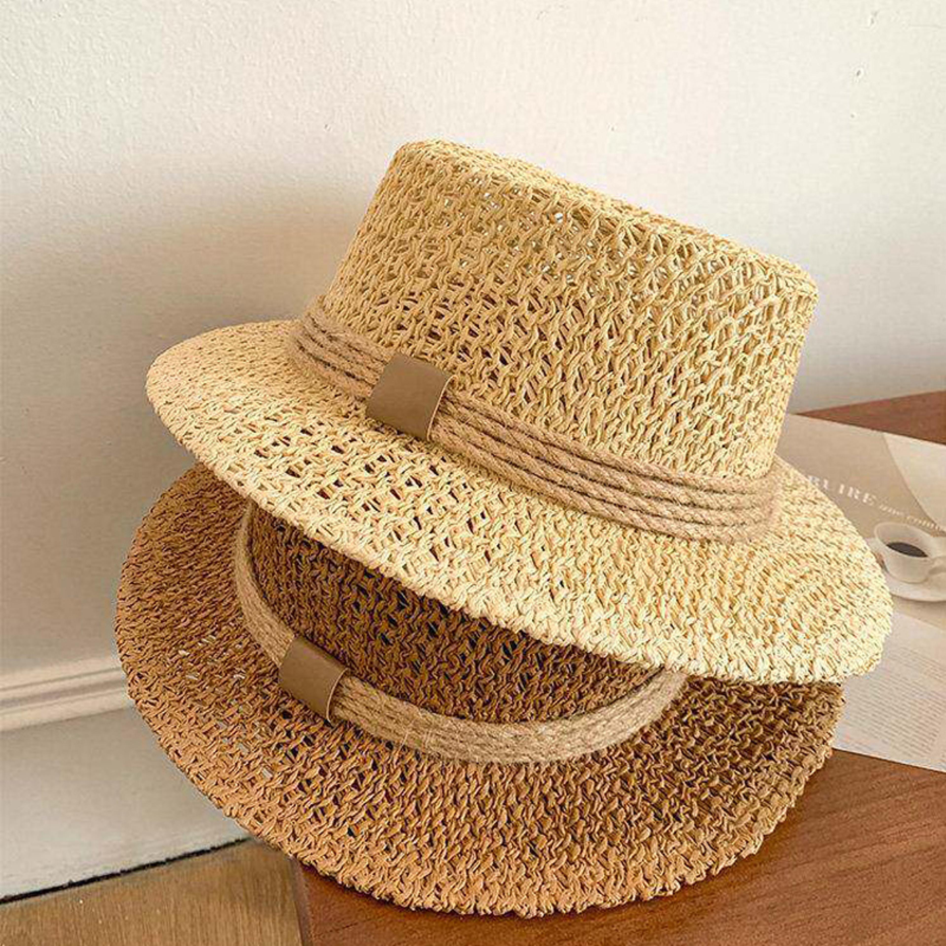 french style wide brim sun hat for women uv protection woven straw beach hat