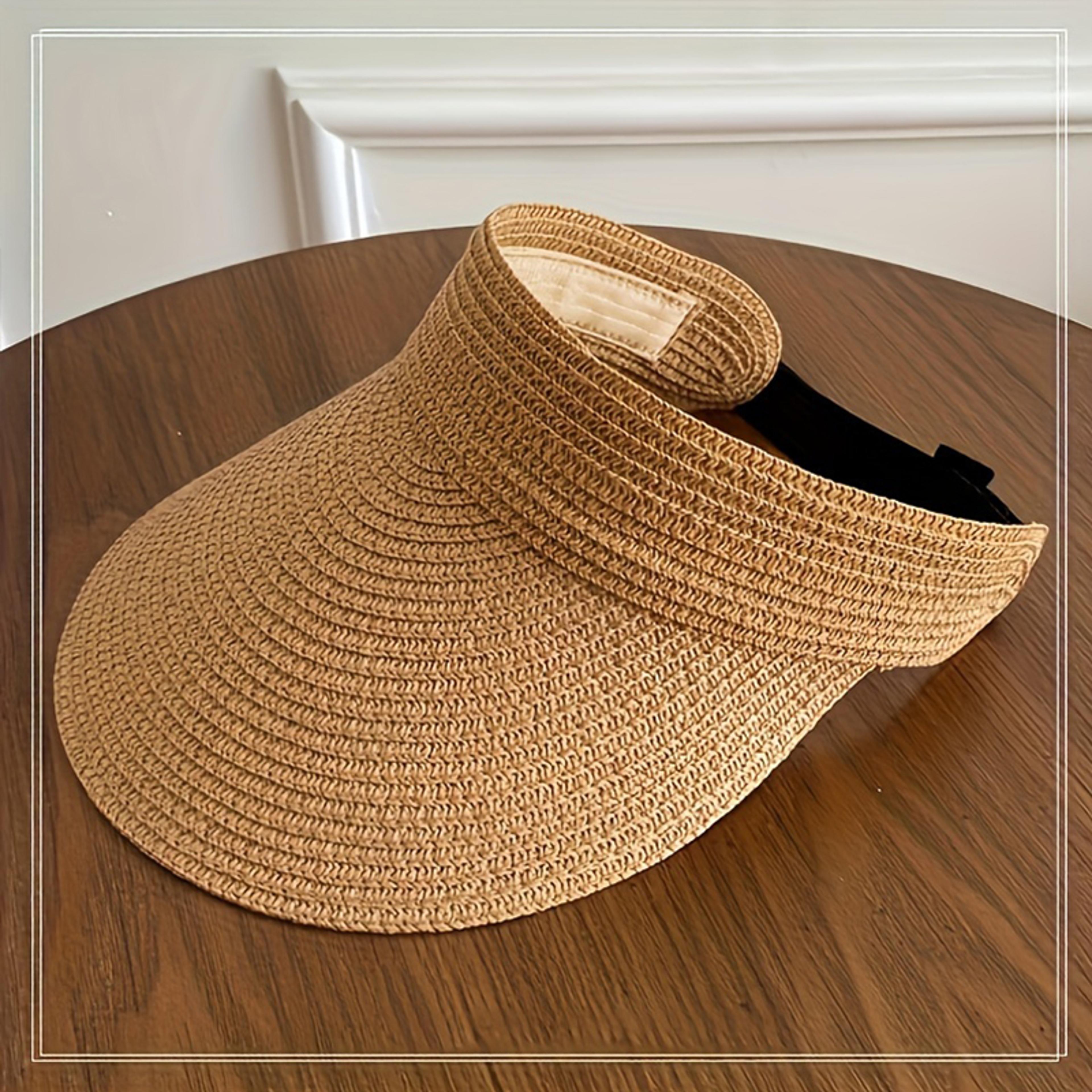 women's sun visor hat wide brim straw uv protection adjustable beach sun hat