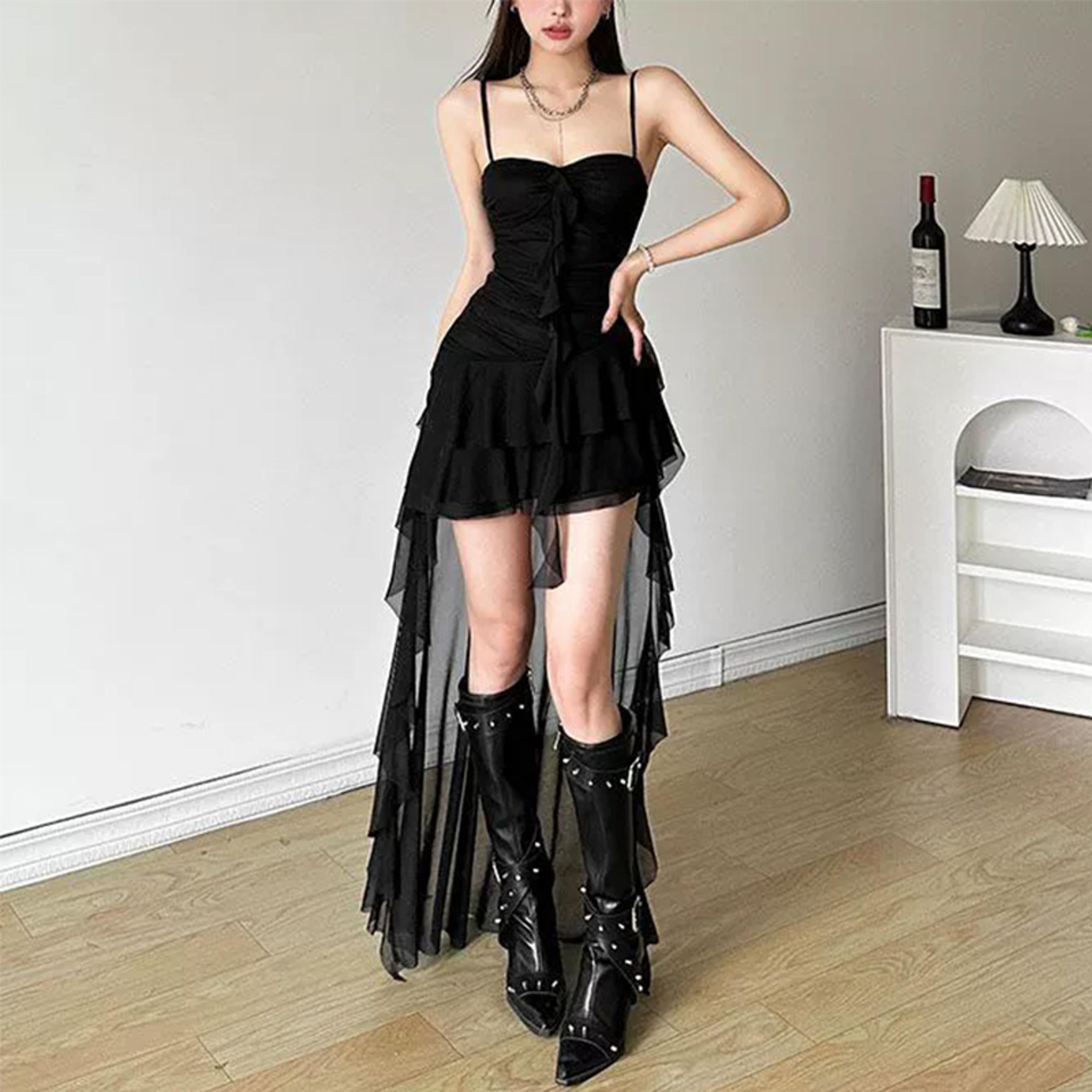 elegant bodycon party dress for women mesh ruffle spaghetti strap dress mini